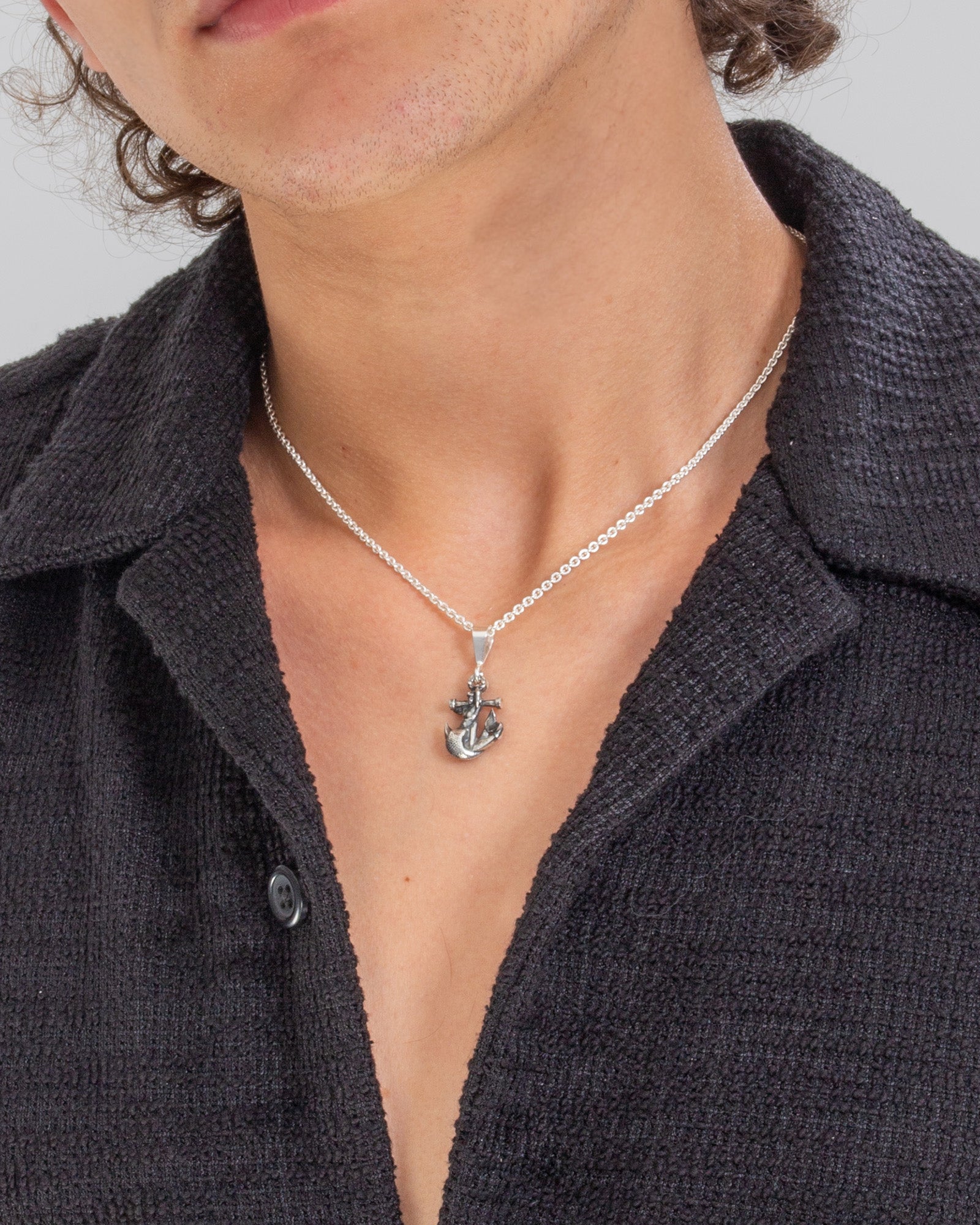 Merman & Anchor Pendant in Sterling Silver by Wilson Grant