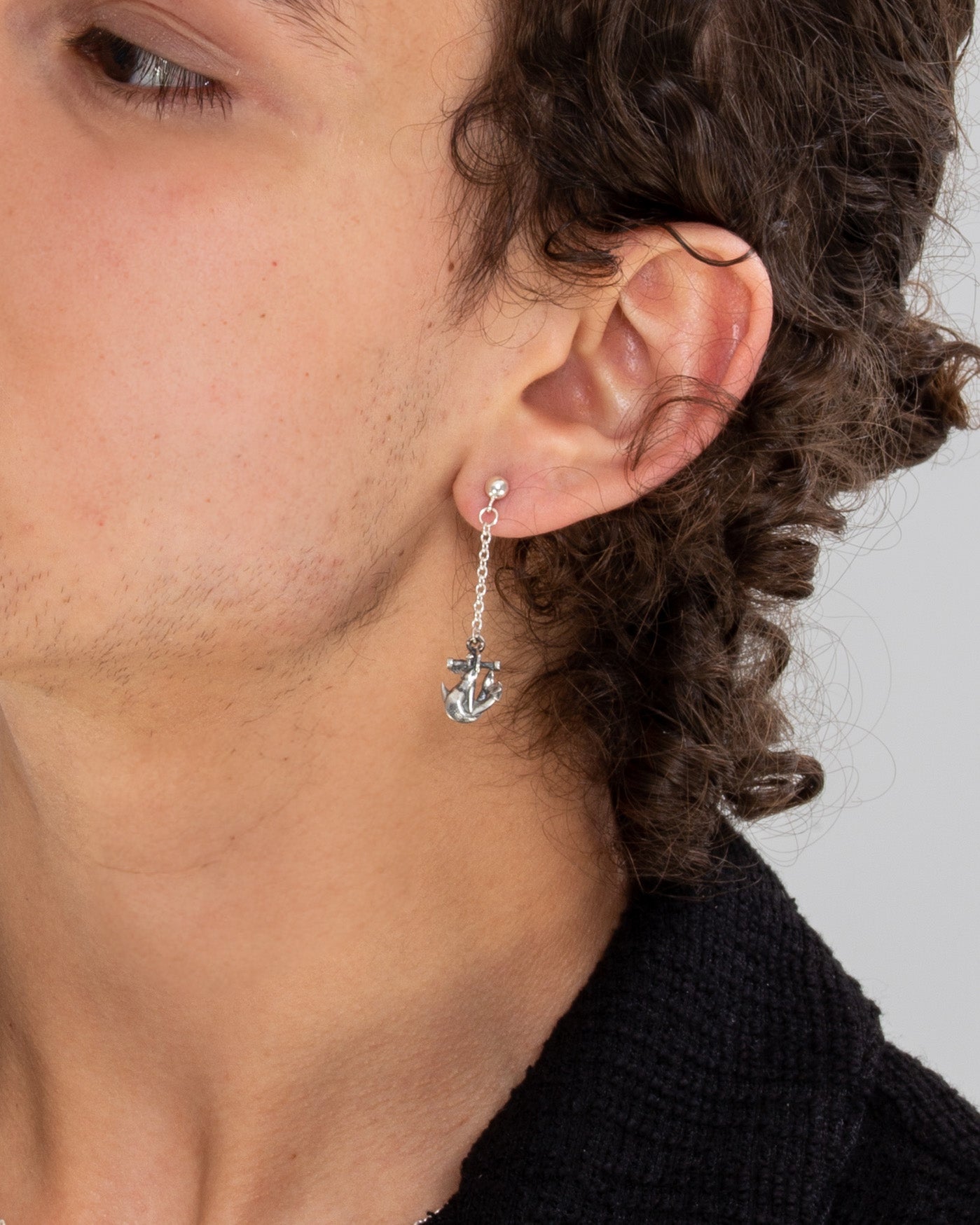 Merman & Anchor Single Earring in Sterling Silver by Wilson Grant