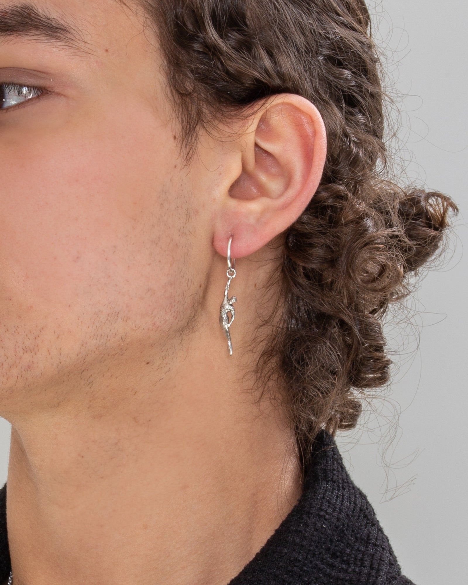 Hanging Merman Single Earring in Sterling Silver by Wilson Grant