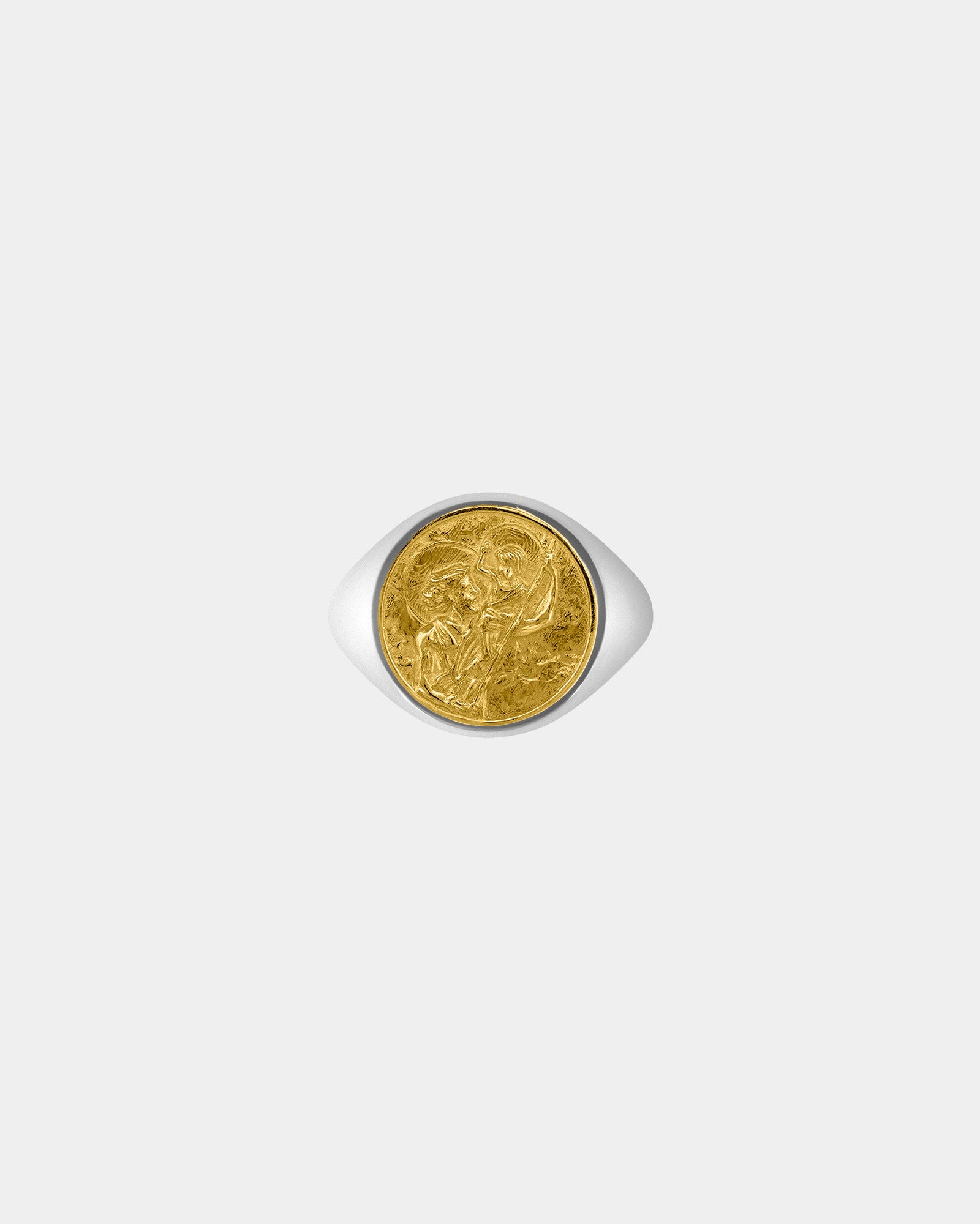 Large Saint Christopher Signet Ring in Sterling Silver / 9k Yellow Gold by Wilson Grant