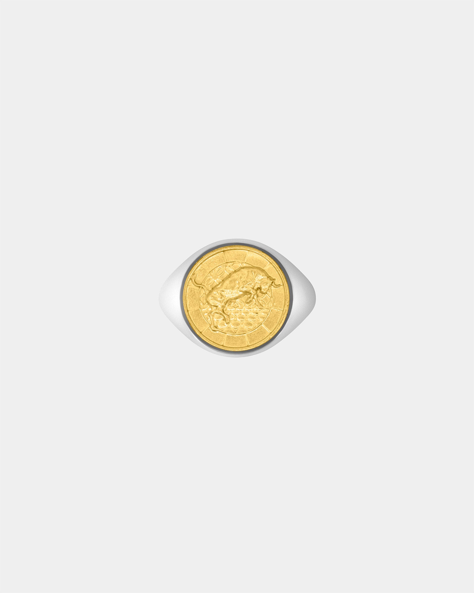 The Bull Large Signet Ring in Sterling Silver / 9k Yellow Gold by Wilson Grant