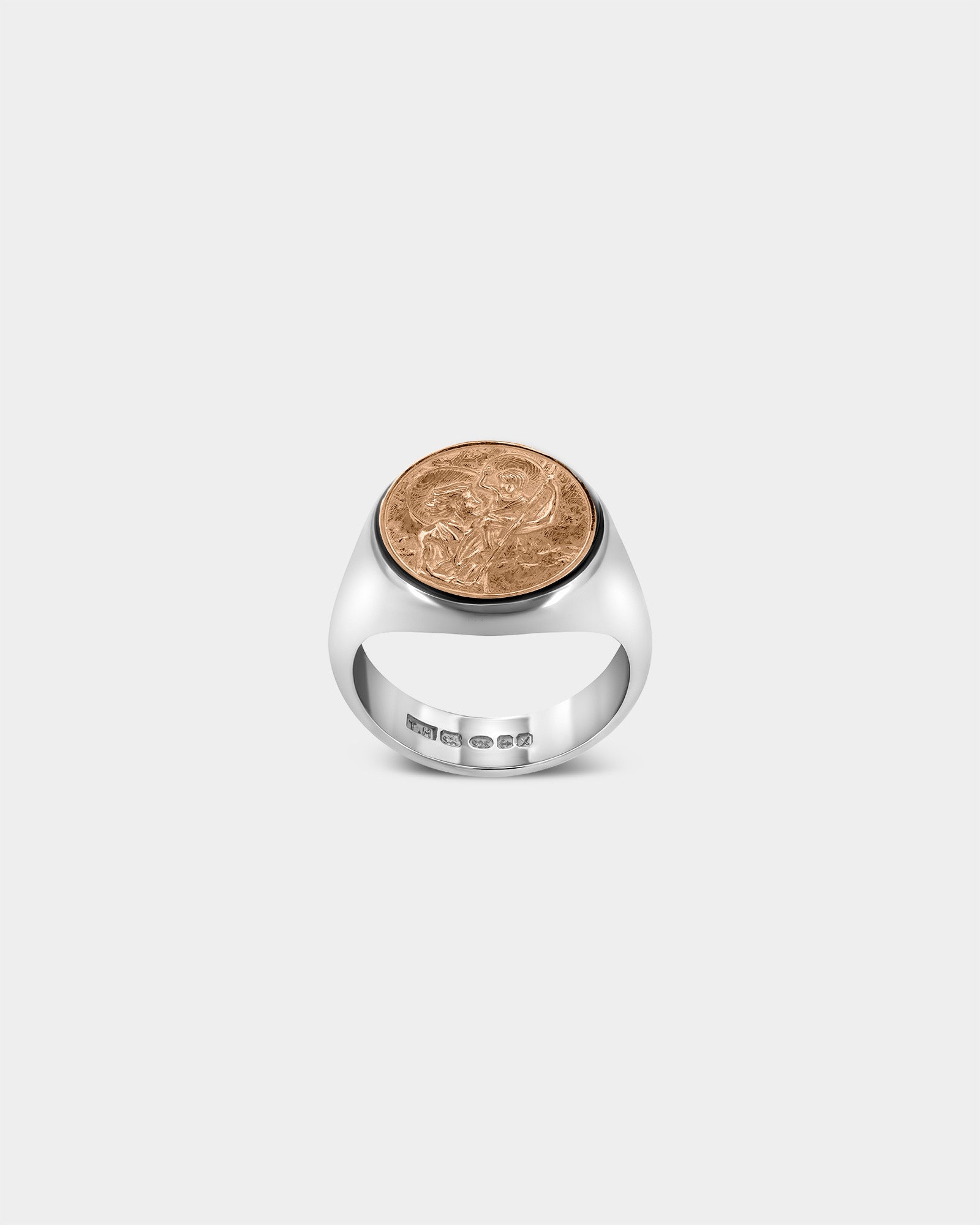 Large Saint Christopher Signet Ring in Sterling Silver / 9k Rose Gold by Wilson Grant