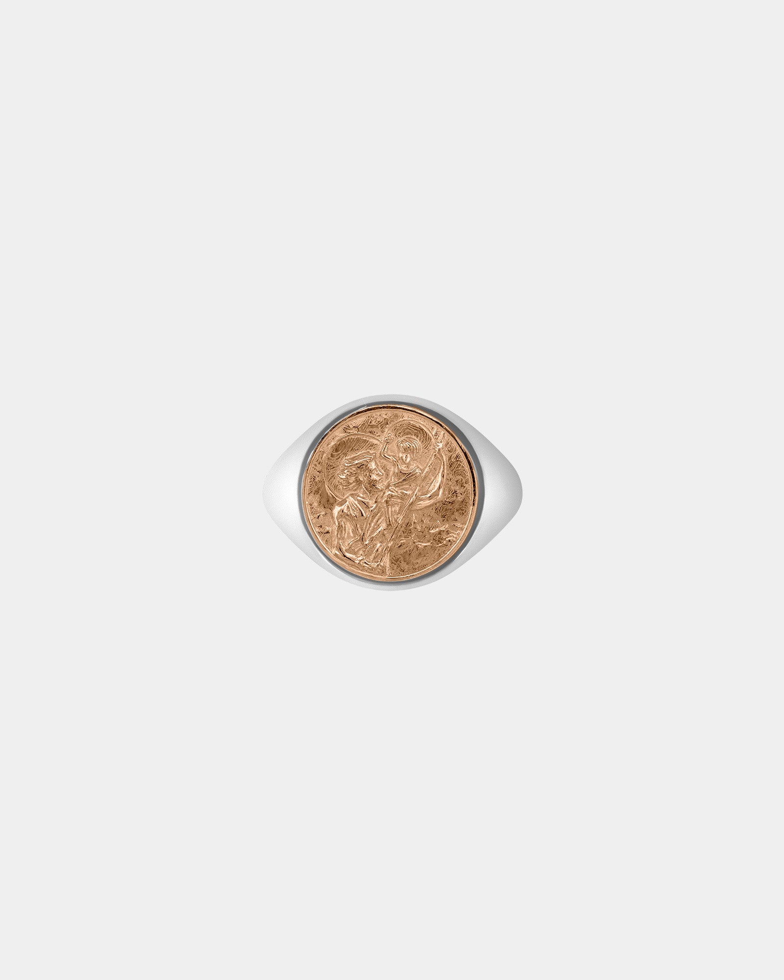 Large Saint Christopher Signet Ring in Sterling Silver / 9k Rose Gold by Wilson Grant