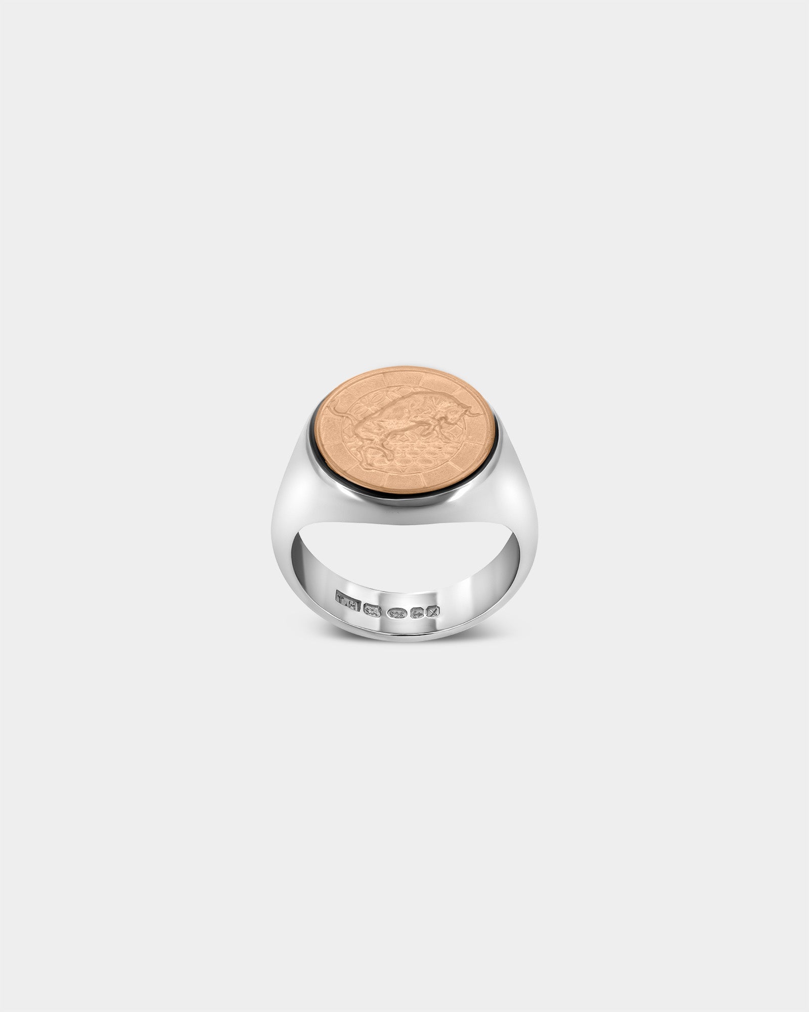 The Bull Large Signet Ring in Sterling Silver / 9k Rose Gold by Wilson Grant