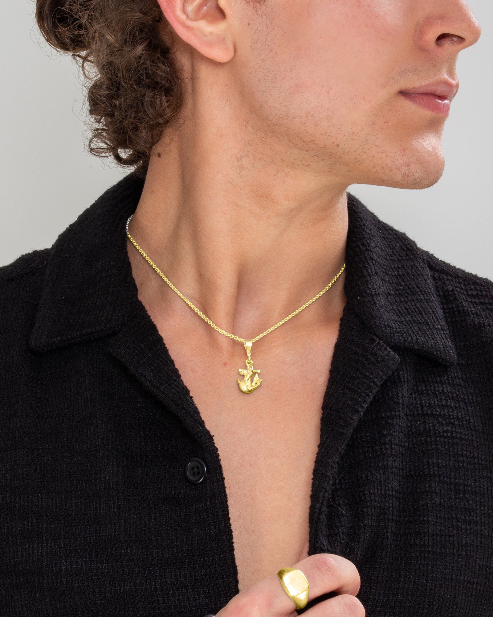 Merman & Anchor Pendant in 9k Yellow Gold by Wilson Grant