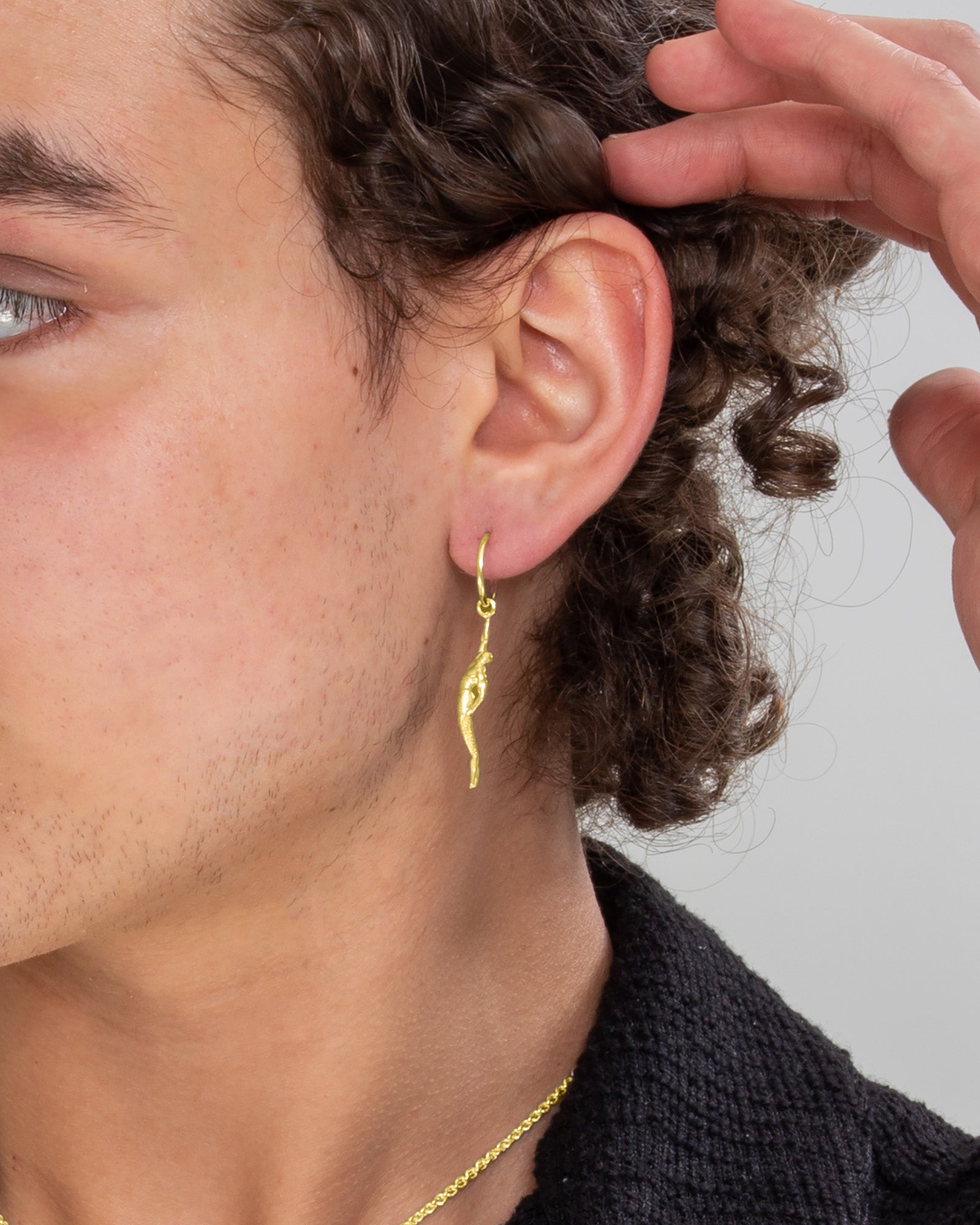 Hanging Merman Single Earring in 9k Yellow Gold by Wilson Grant