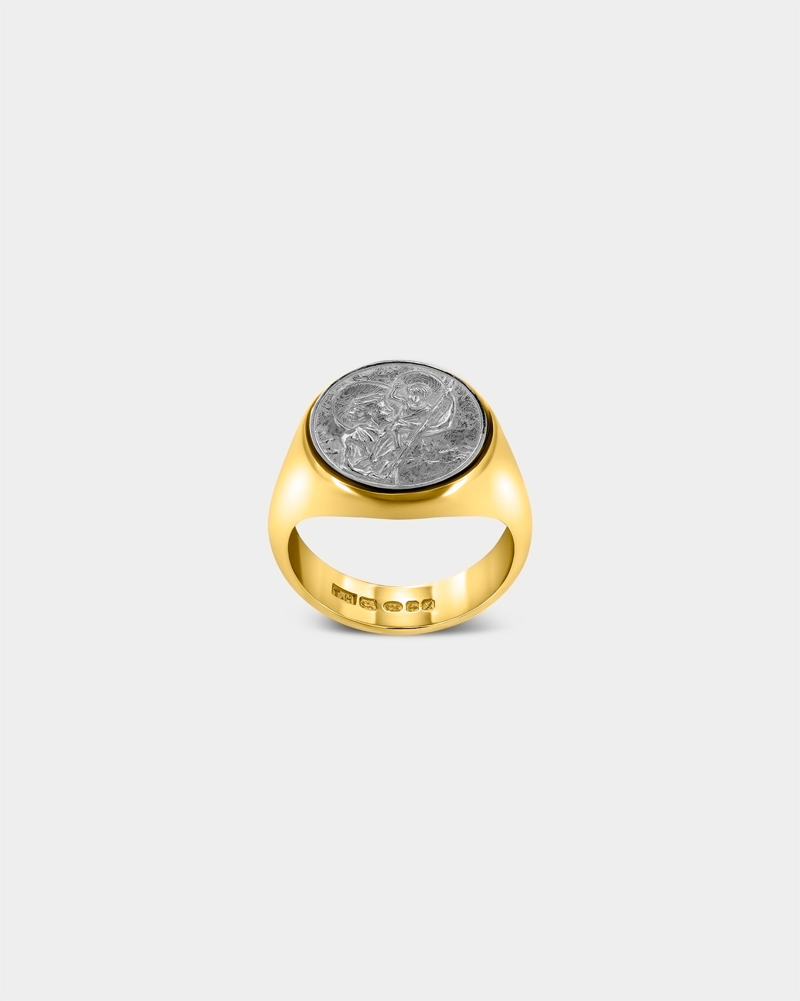 Large Saint Christopher Signet Ring in 9k Yellow Gold / Sterling Silver by Wilson Grant