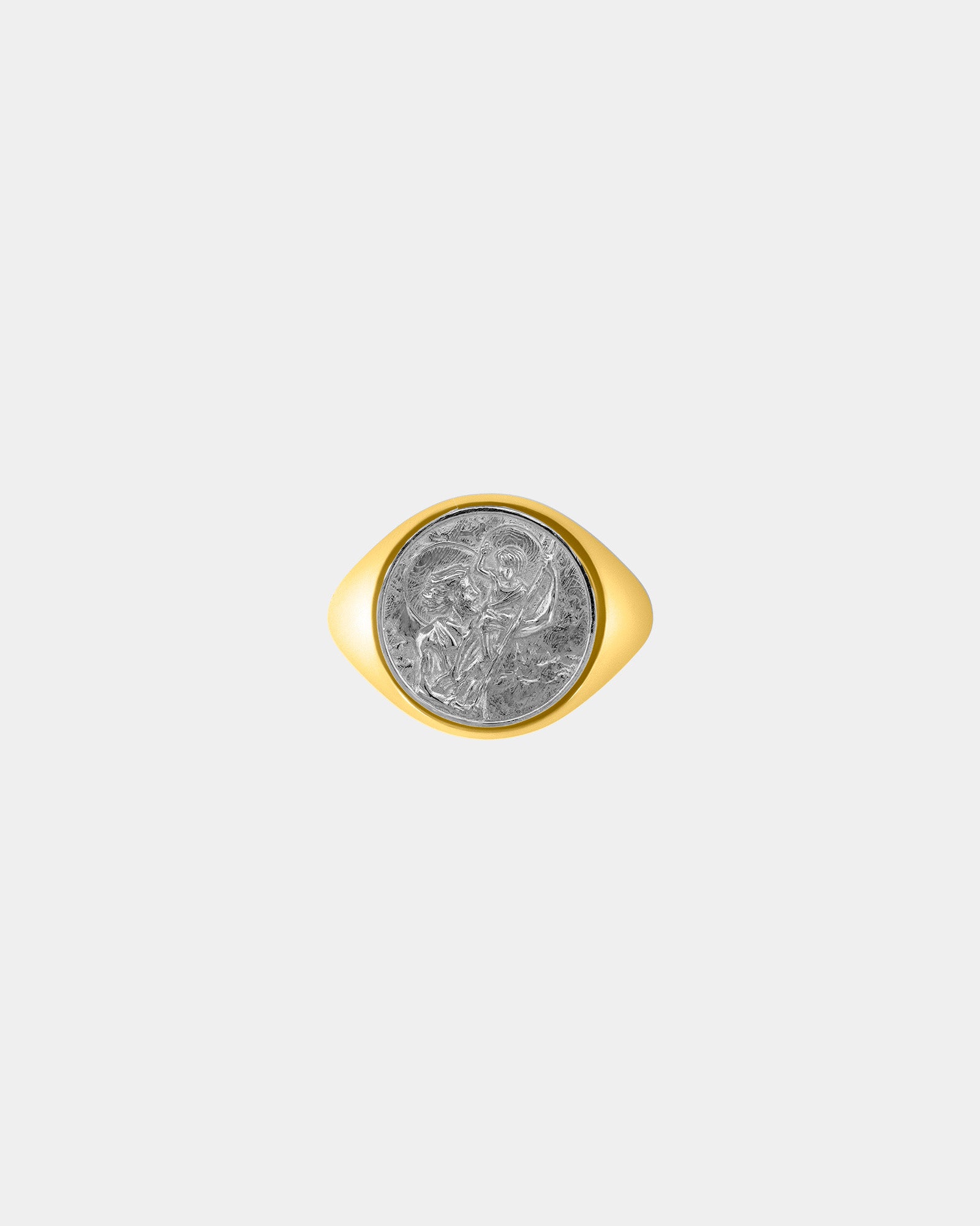 Large Saint Christopher Signet Ring in 9k Yellow Gold / Sterling Silver by Wilson Grant