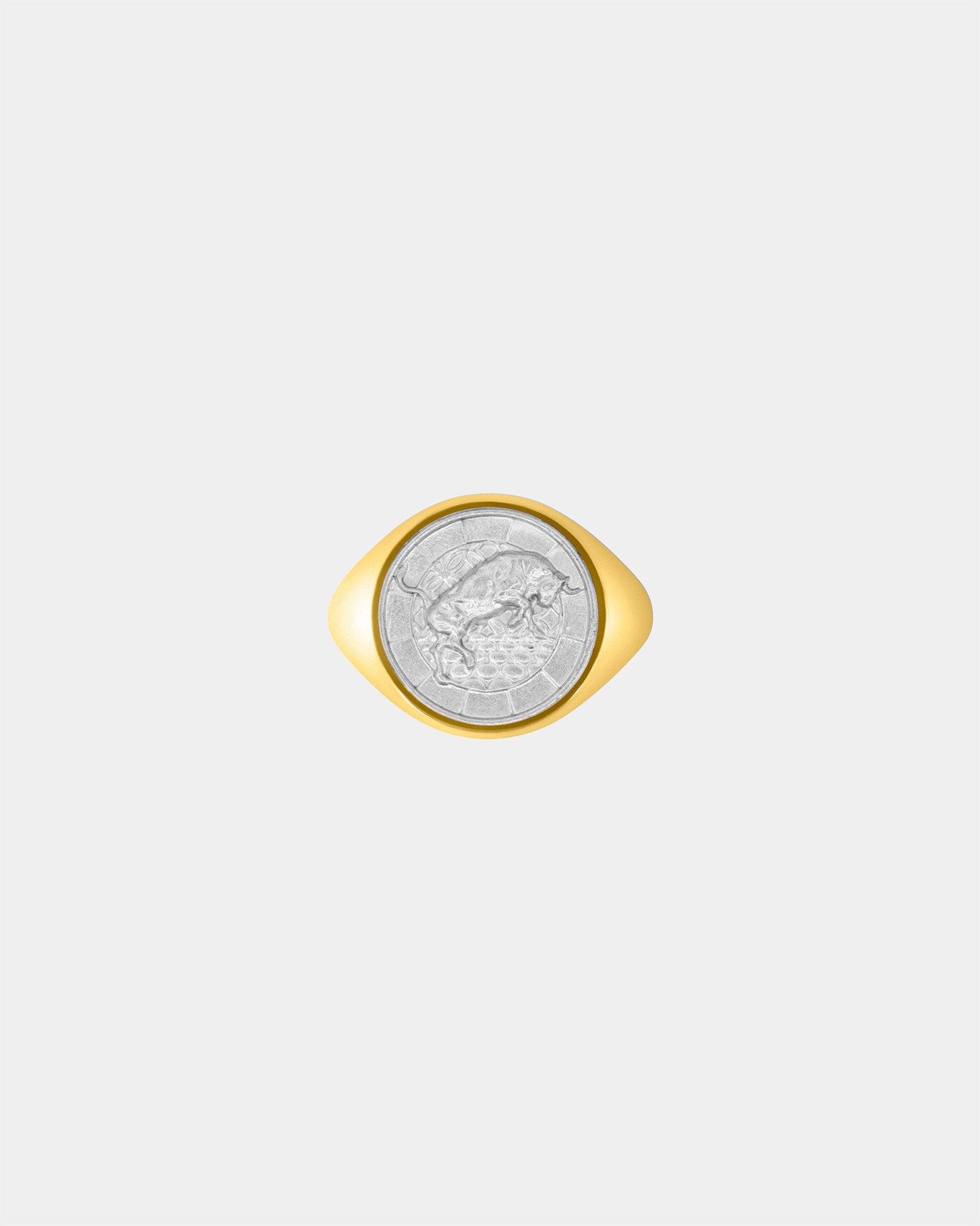 The Bull Large Signet Ring in 9k Yellow Gold / Sterling Silver by Wilson Grant