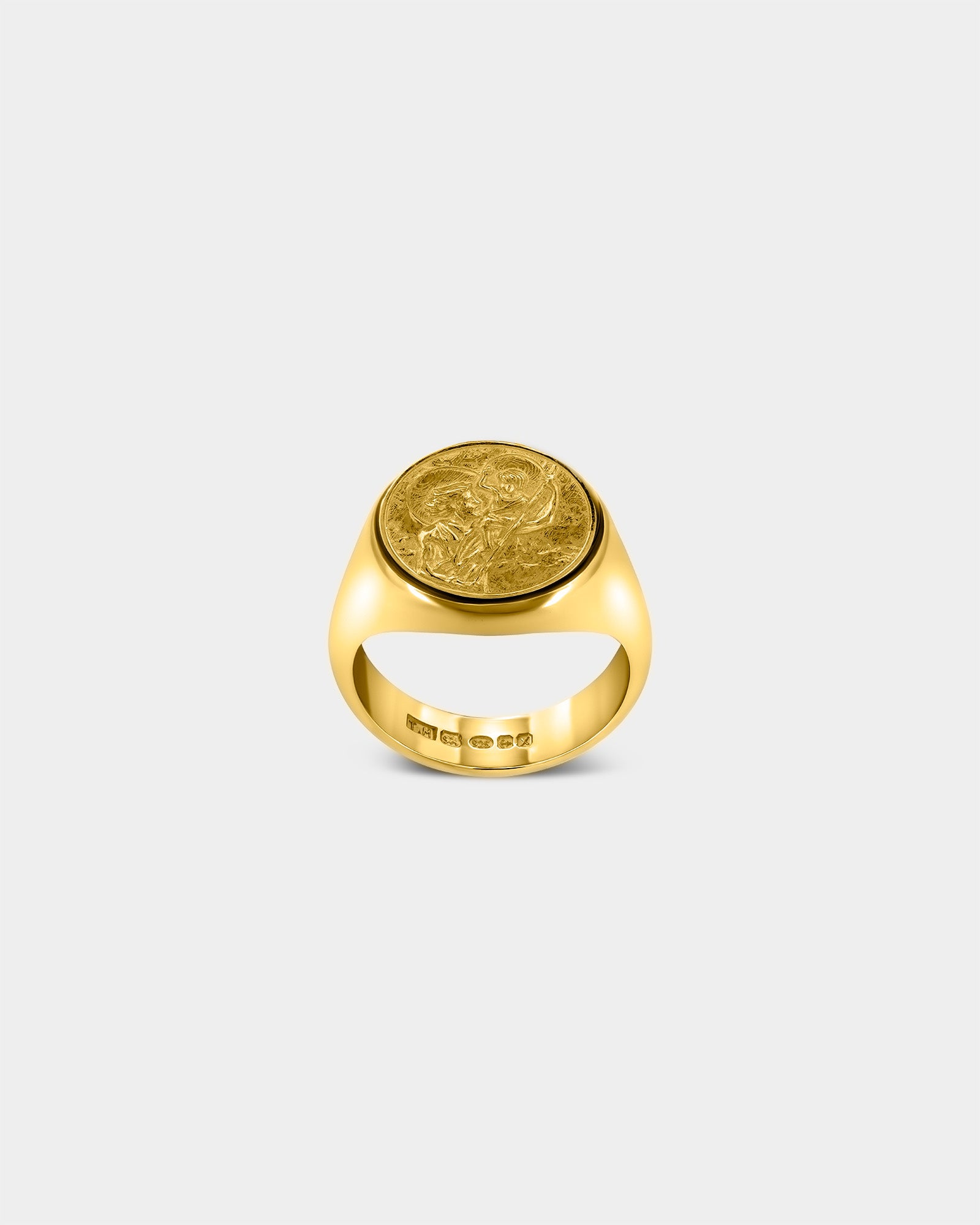 Large Saint Christopher Signet Ring in 9k Yellow Gold by Wilson Grant