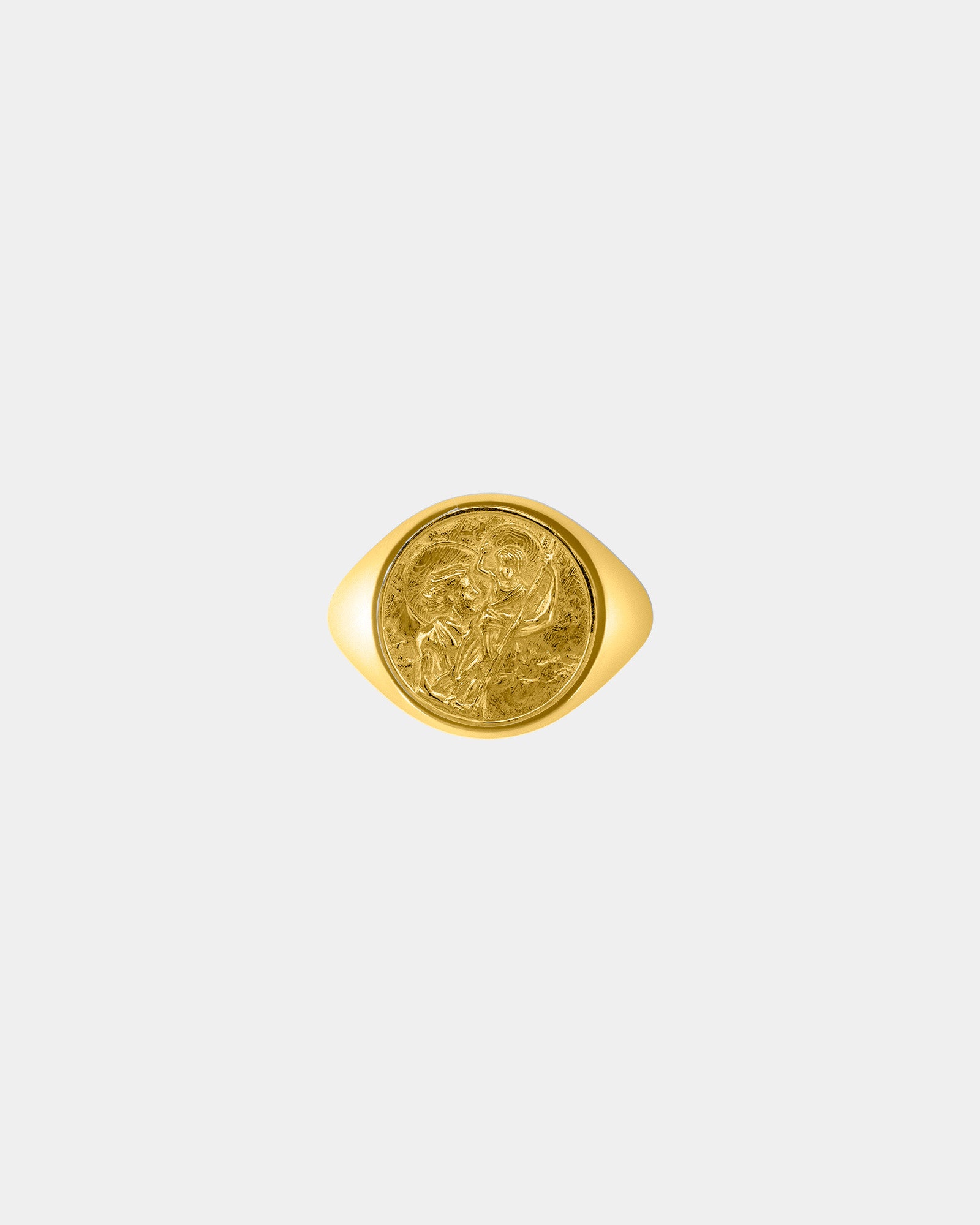 Large Saint Christopher Signet Ring in 9k Yellow Gold by Wilson Grant