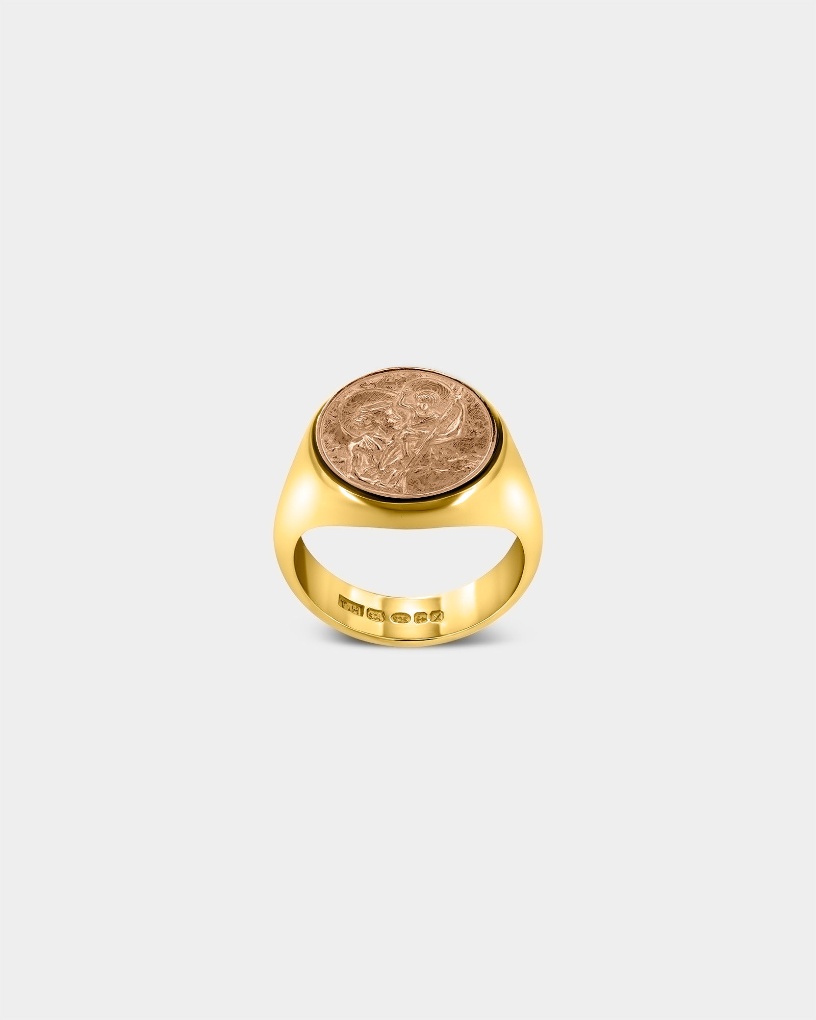 Large Saint Christopher Signet Ring in 9k Yellow Gold / 9k Rose Gold by Wilson Grant