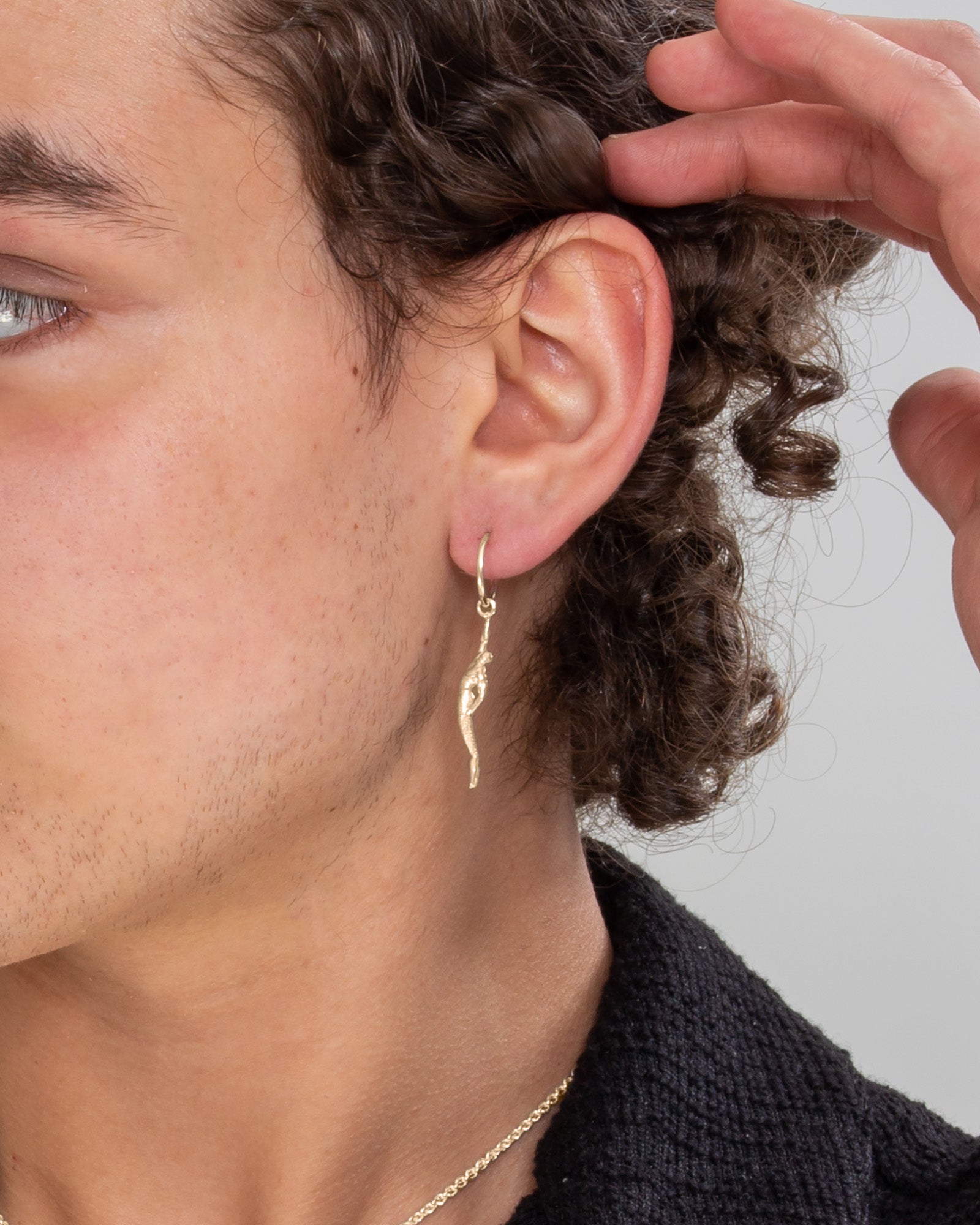 Hanging Merman Single Earring in 9k Rose Gold by Wilson Grant