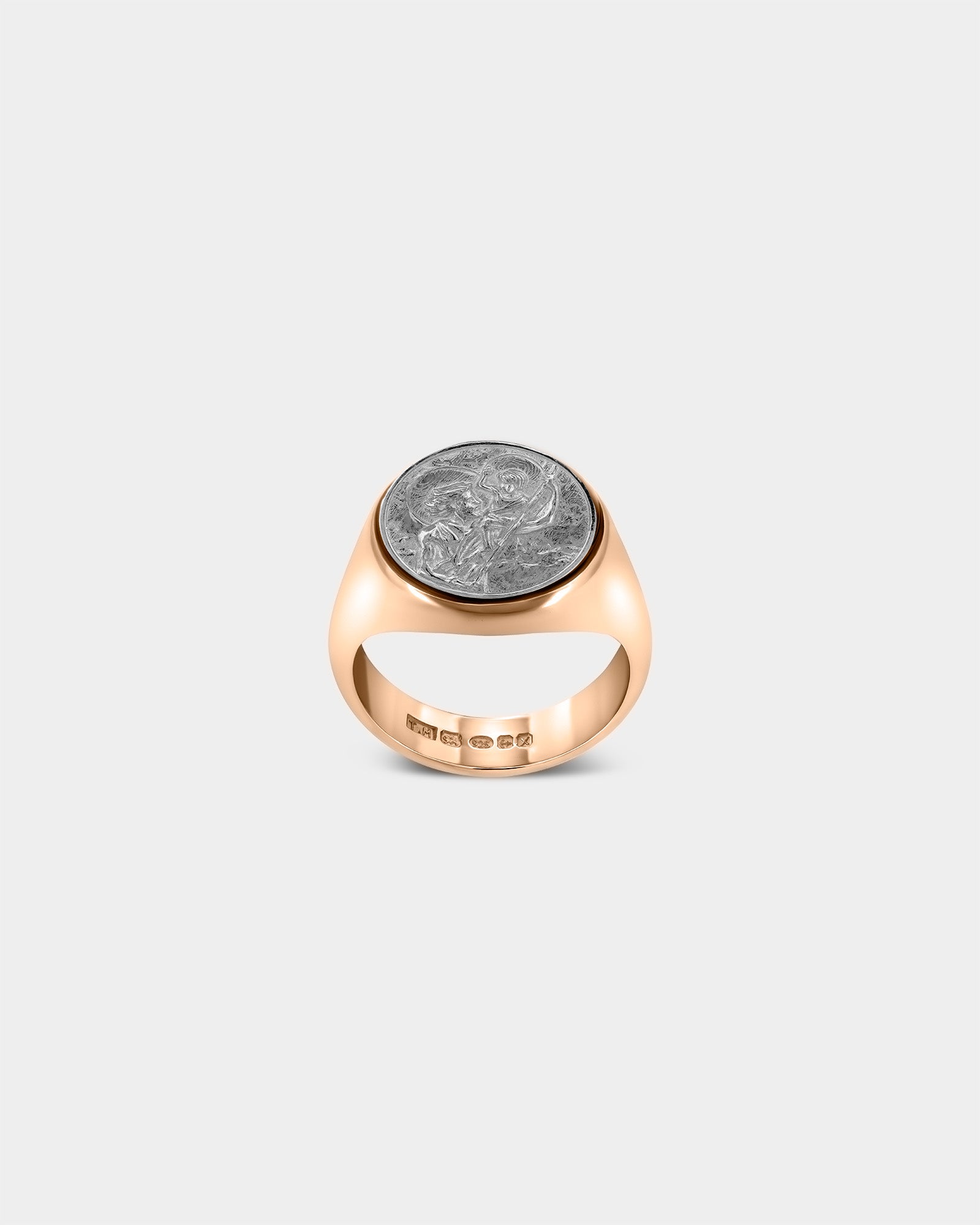 Large Saint Christopher Signet Ring in 9k Rose Gold / Sterling Silver by Wilson Grant