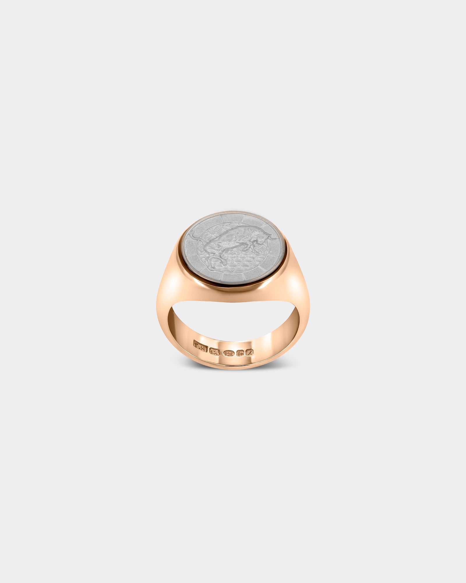 The Bull Large Signet Ring in 9k Rose Gold / Sterling Silver by Wilson Grant