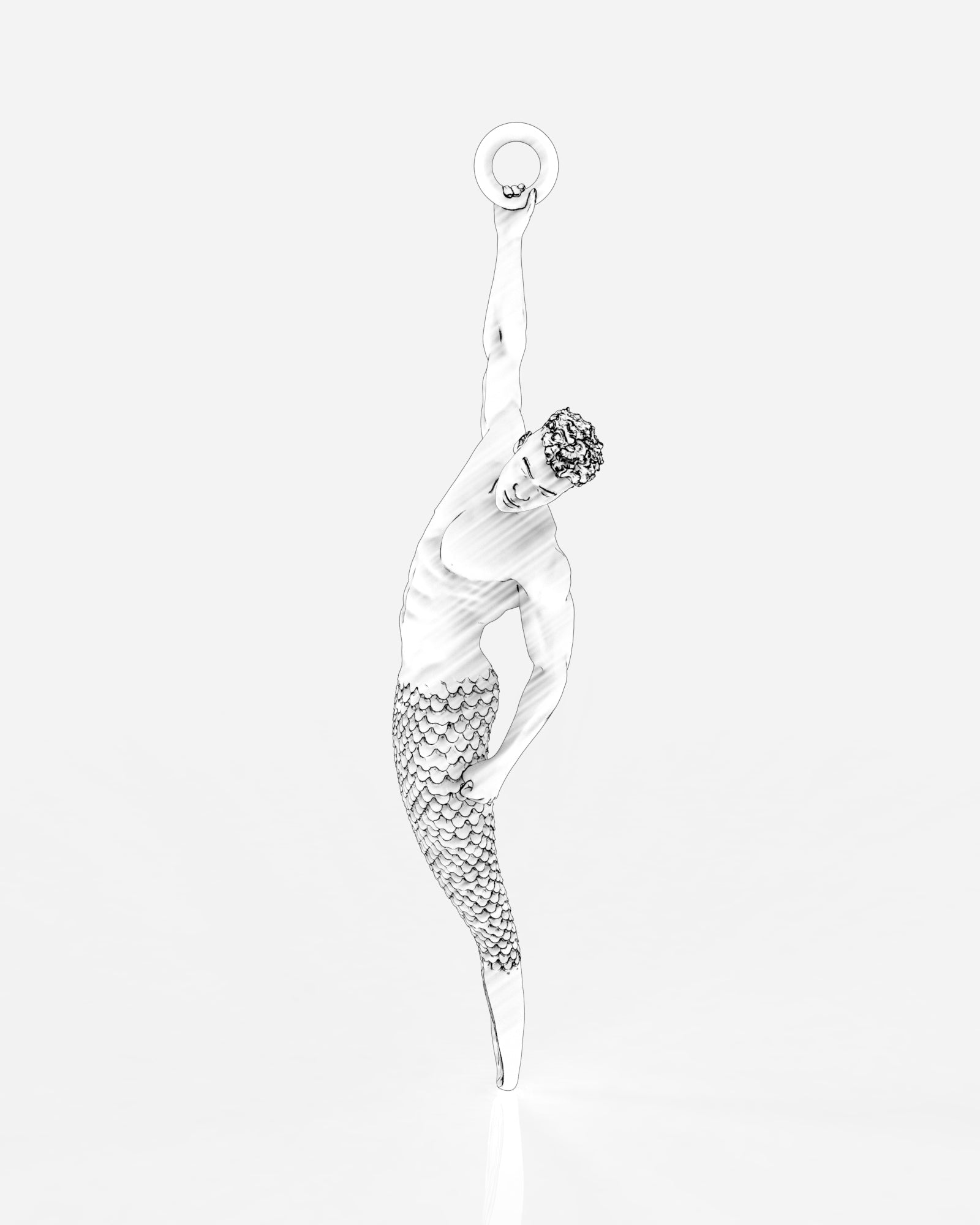 Hanging Merman Pendant in Sterling Silver by Wilson Grant