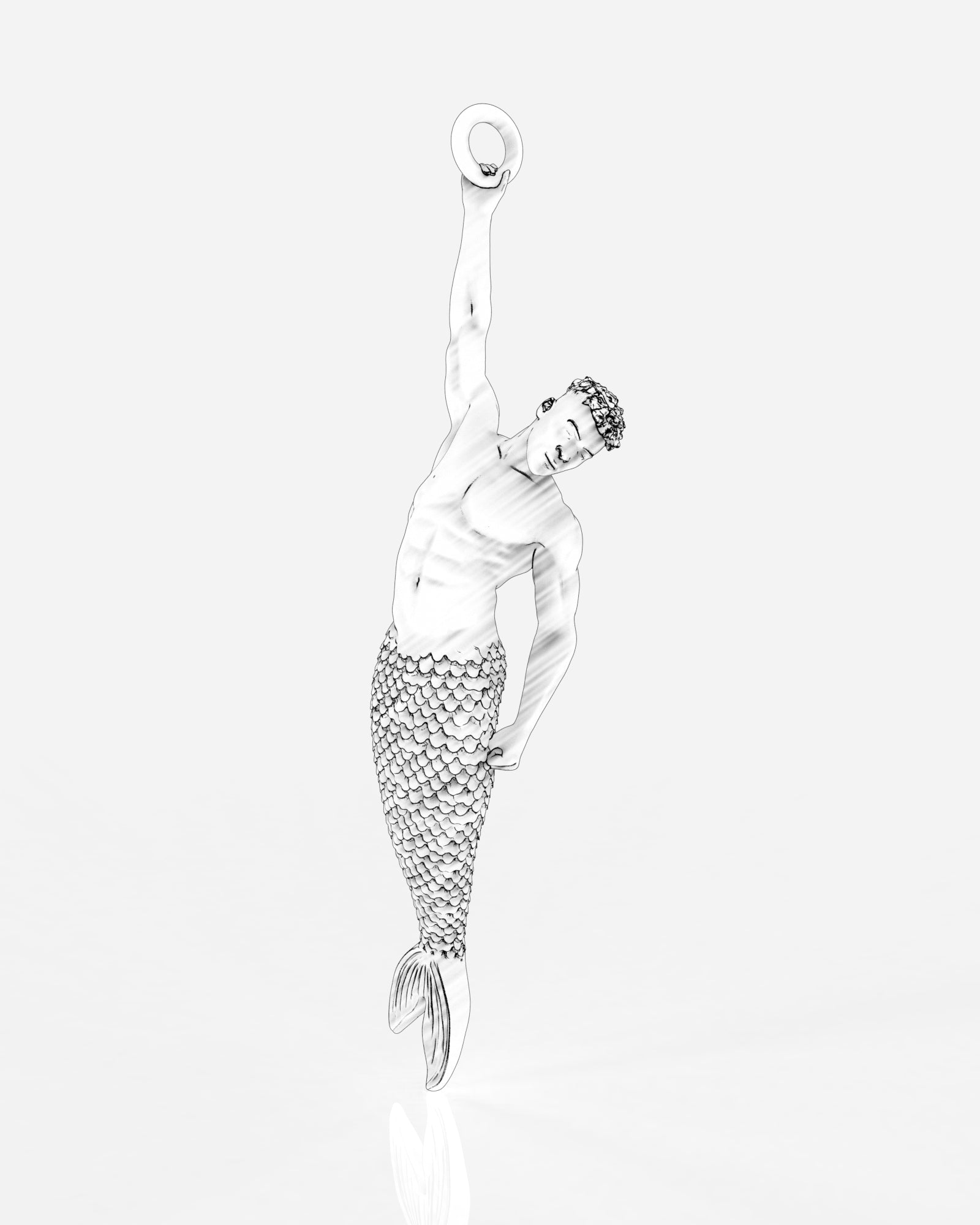 Hanging Merman Pendant in Sterling Silver by Wilson Grant