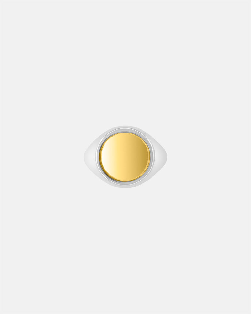 Small Round Signet Ring in Sterling Silver / 9k Yellow Gold by Wilson Grant