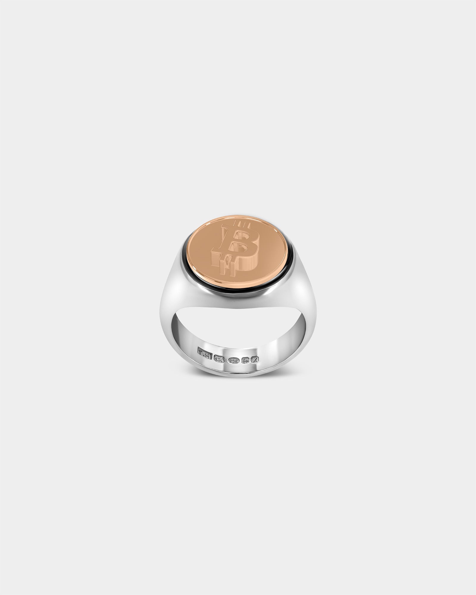 Large Bitcoin Crypto Ring in Sterling Silver / 9k Rose Gold by Wilson Grant