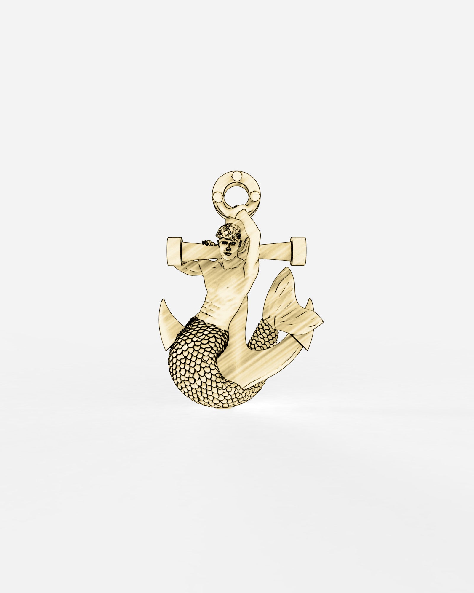 Merman & Anchor Pendant in 9k Yellow Gold by Wilson Grant