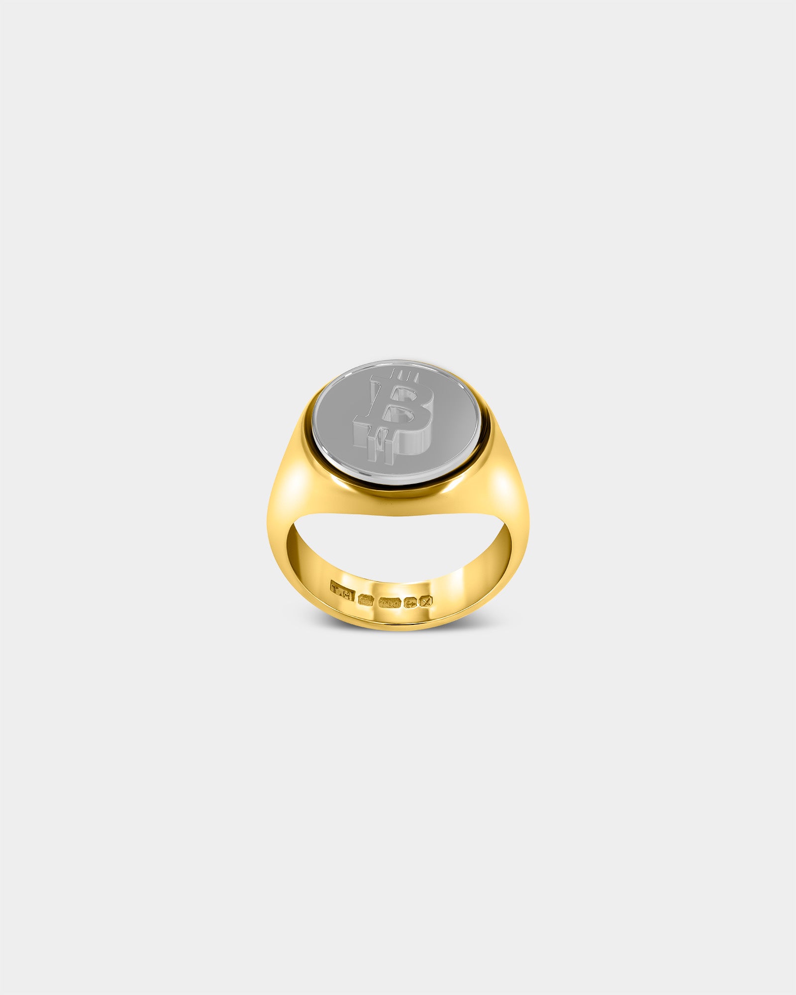 Large Bitcoin Crypto Ring in 9k Yellow Gold / Sterling Silver by Wilson Grant