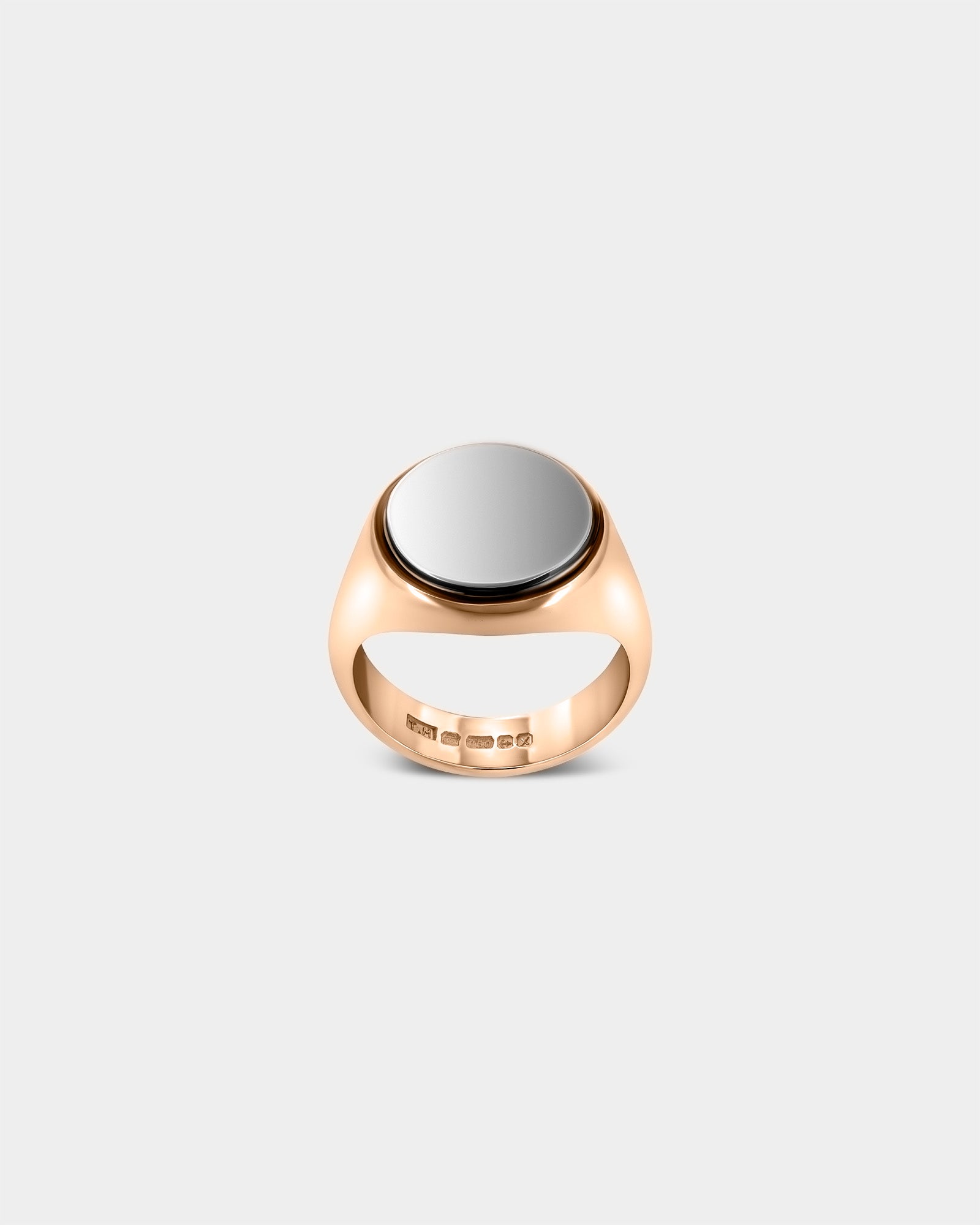 Large Round Signet Ring in 9k Rose Gold / Sterling Silver by Wilson Grant