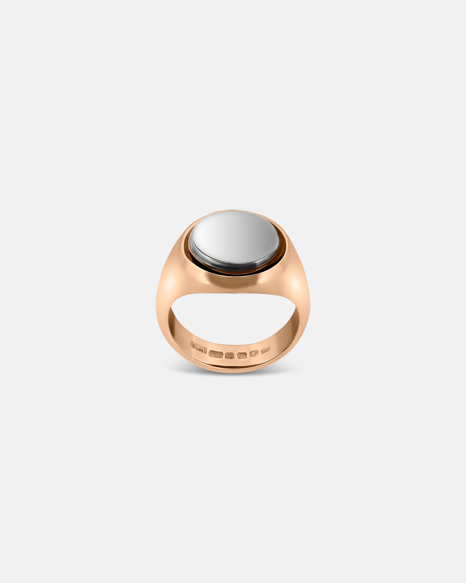 Small Round Signet Ring in 9k Rose Gold / Sterling Silver by Wilson Grant