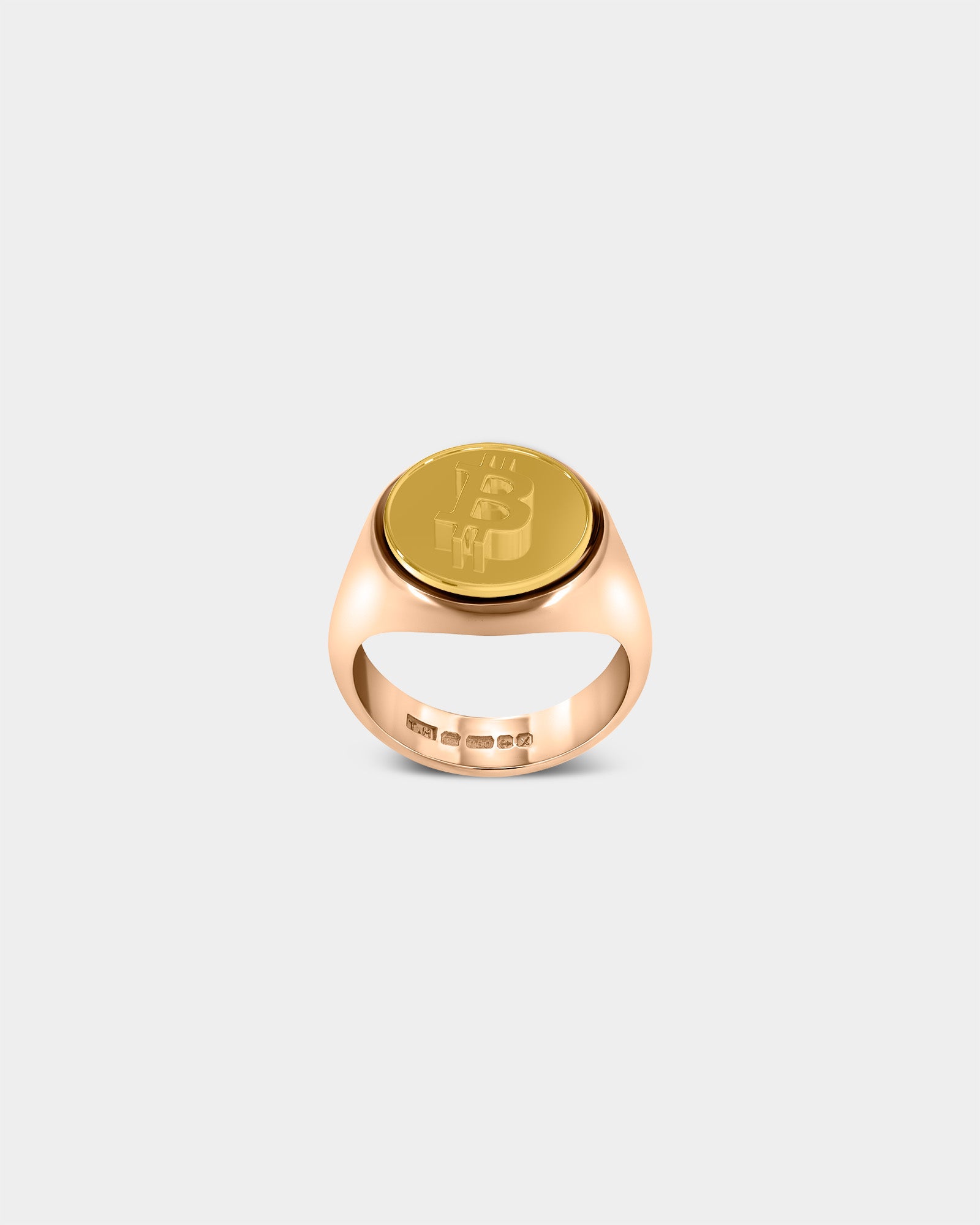 Large Bitcoin Crypto Ring in 9k Rose Gold / 9k Yellow Gold by Wilson Grant