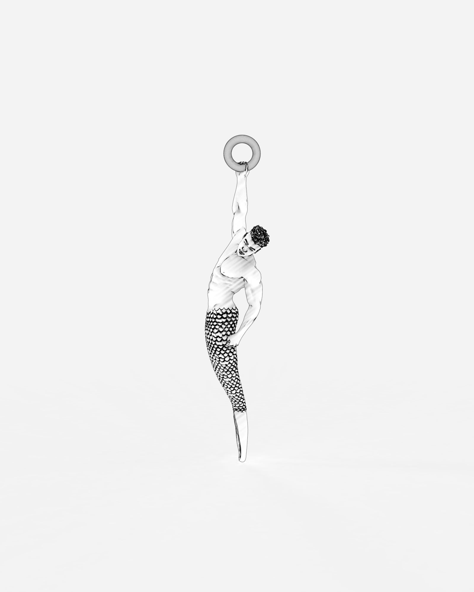 Hanging Merman Single Earring in Sterling Silver by Wilson Grant