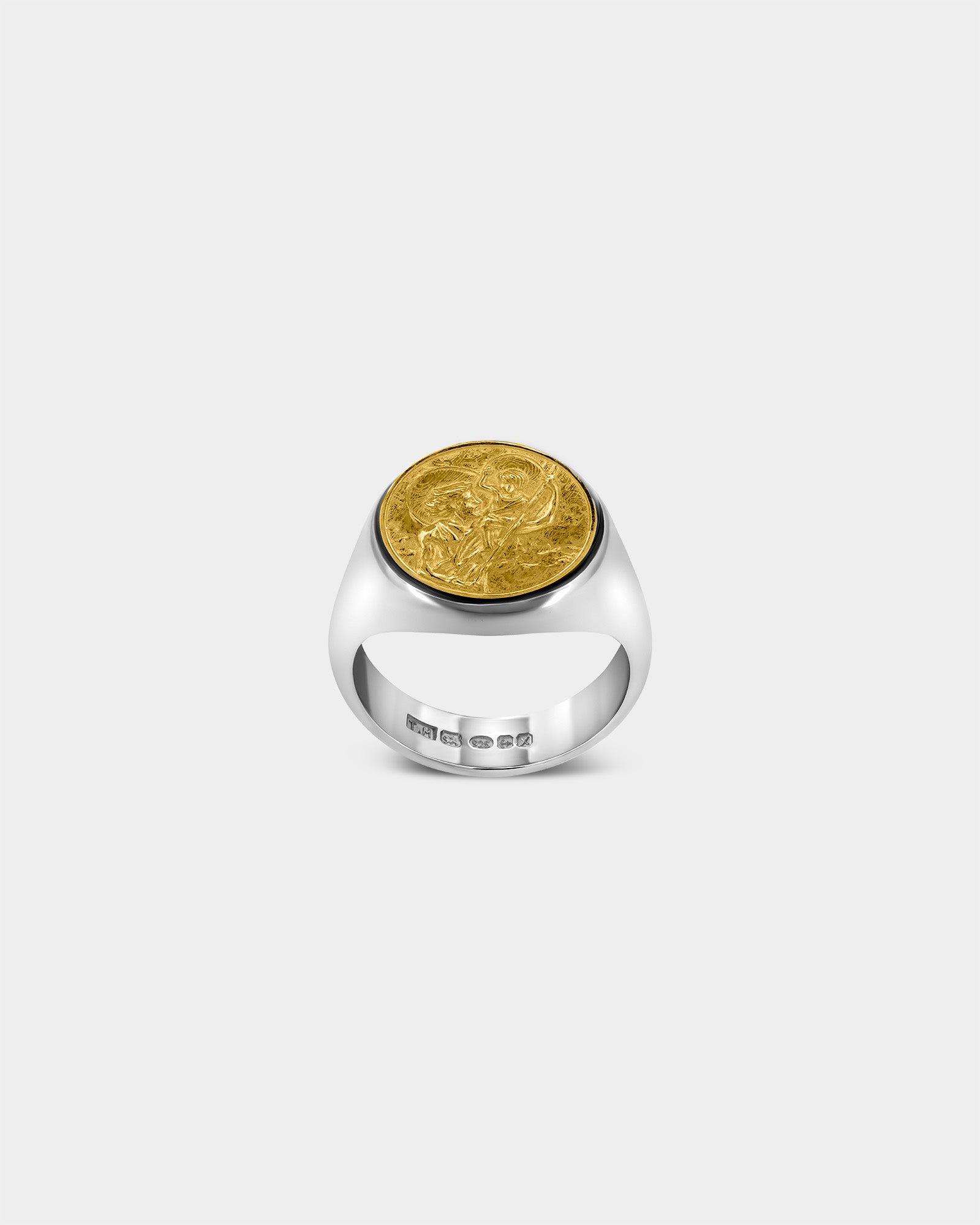 Large Saint Christopher Signet Ring in Sterling Silver / 9k Yellow Gold by Wilson Grant