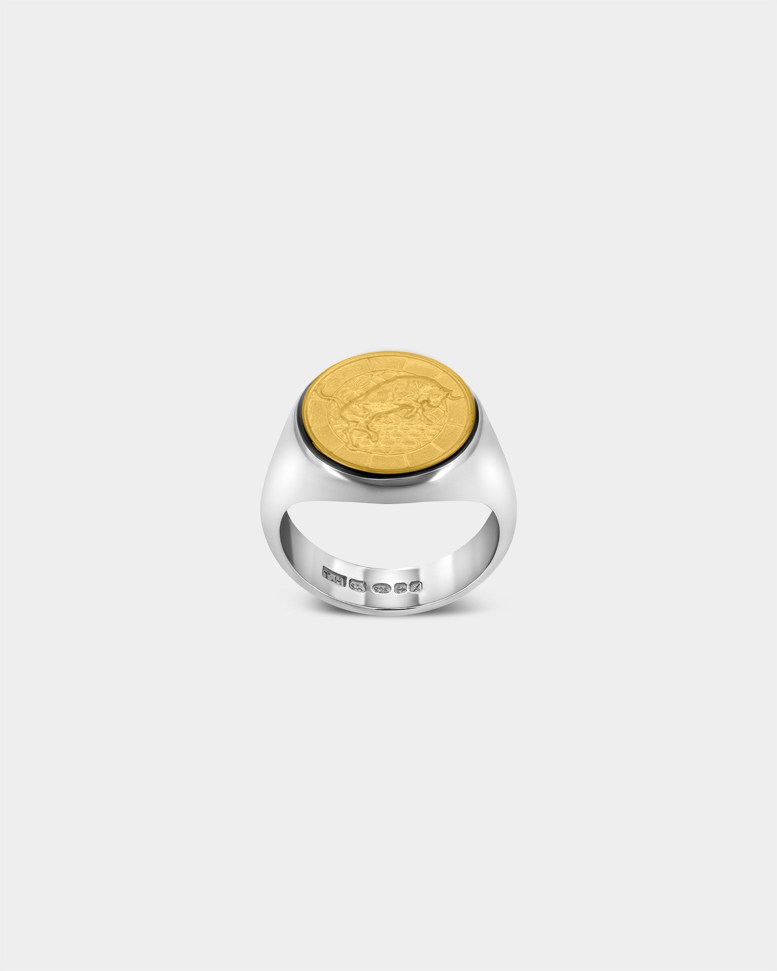 The Bull Large Signet Ring in Sterling Silver / 9k Yellow Gold by Wilson Grant