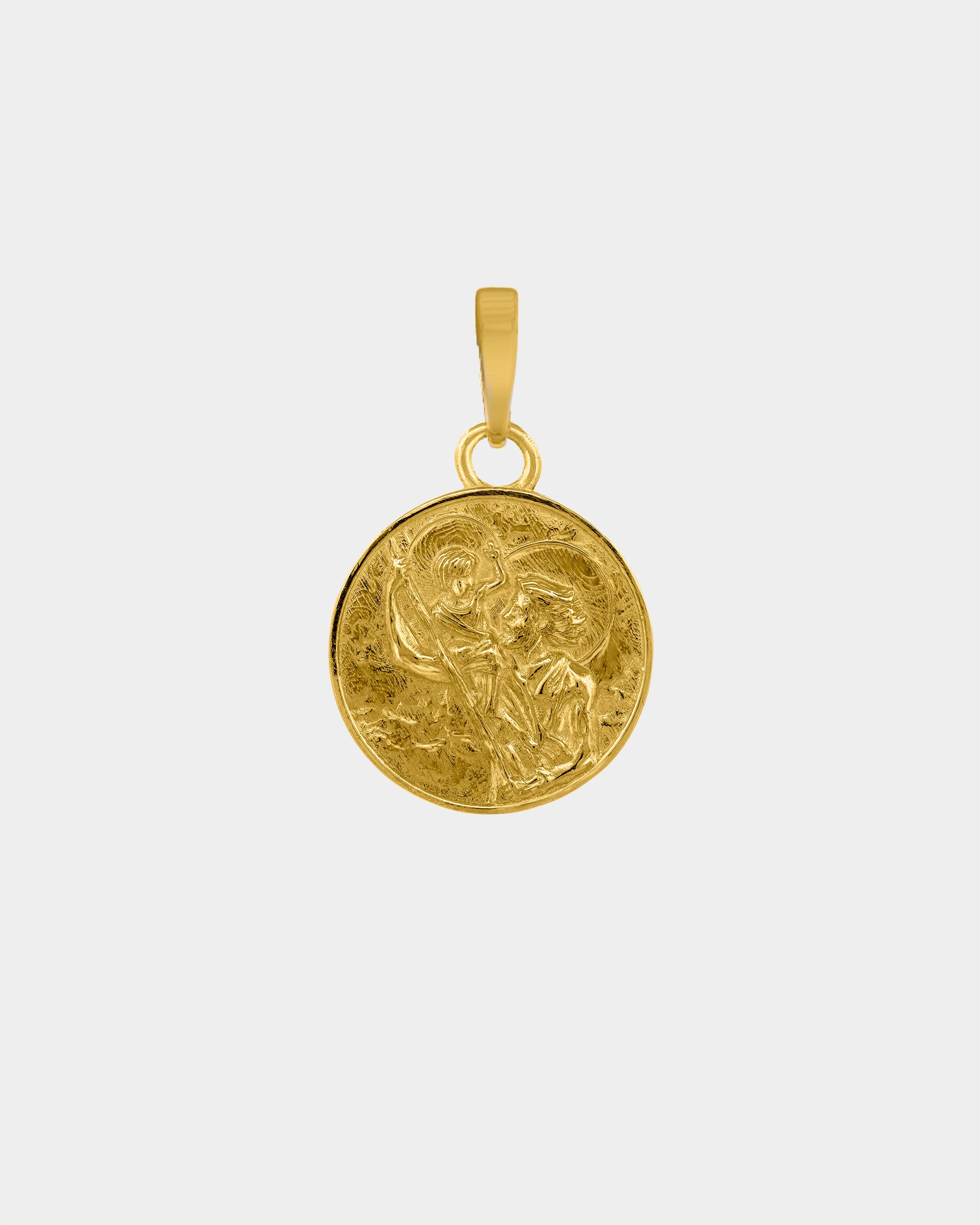 St Christopher Necklace - Round Pendant Necklace In Gold