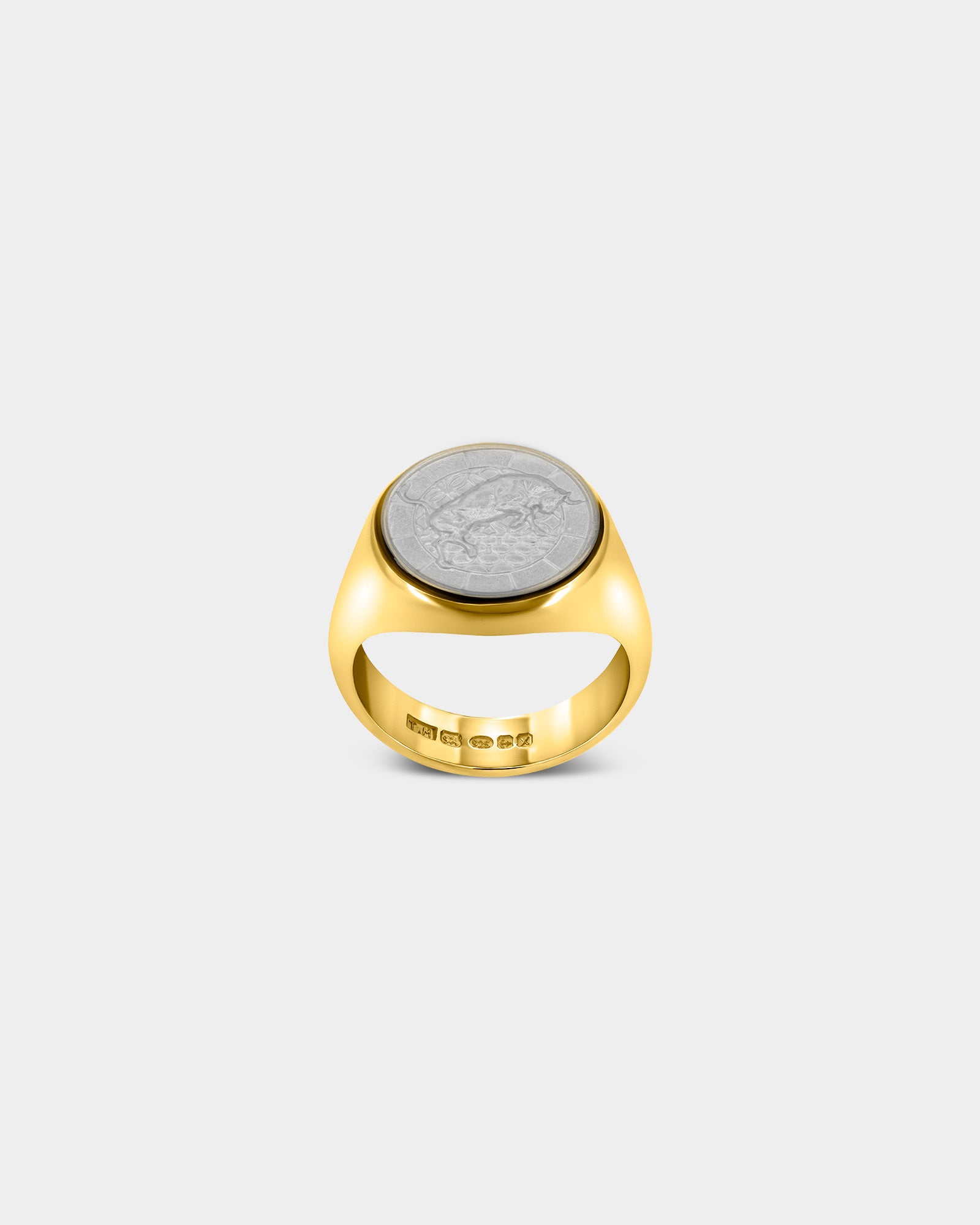 The Bull Large Signet Ring in 9k Yellow Gold / Sterling Silver by Wilson Grant