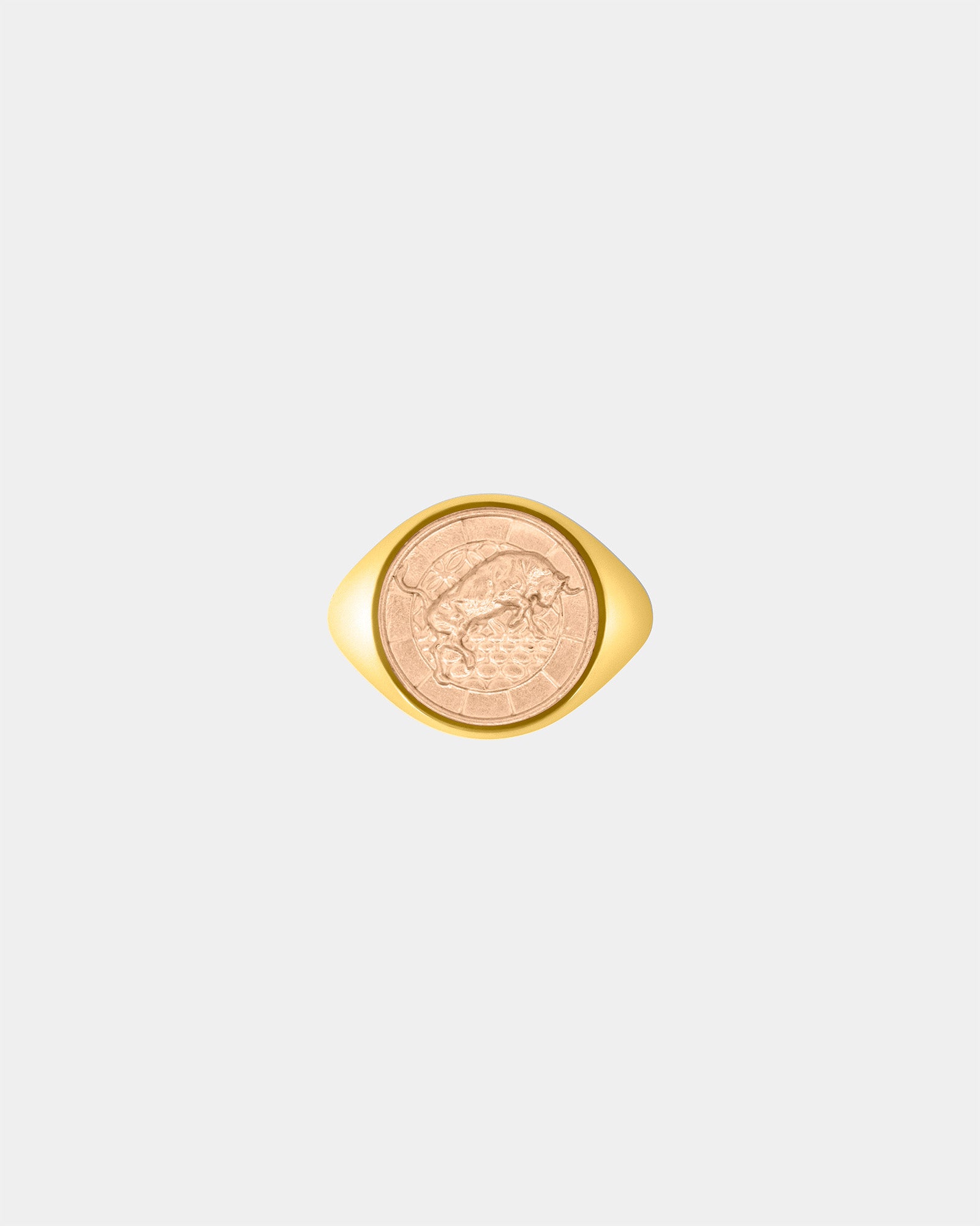 The Bull Large Signet Ring in 9k Yellow Gold / 9k Rose Gold by Wilson Grant