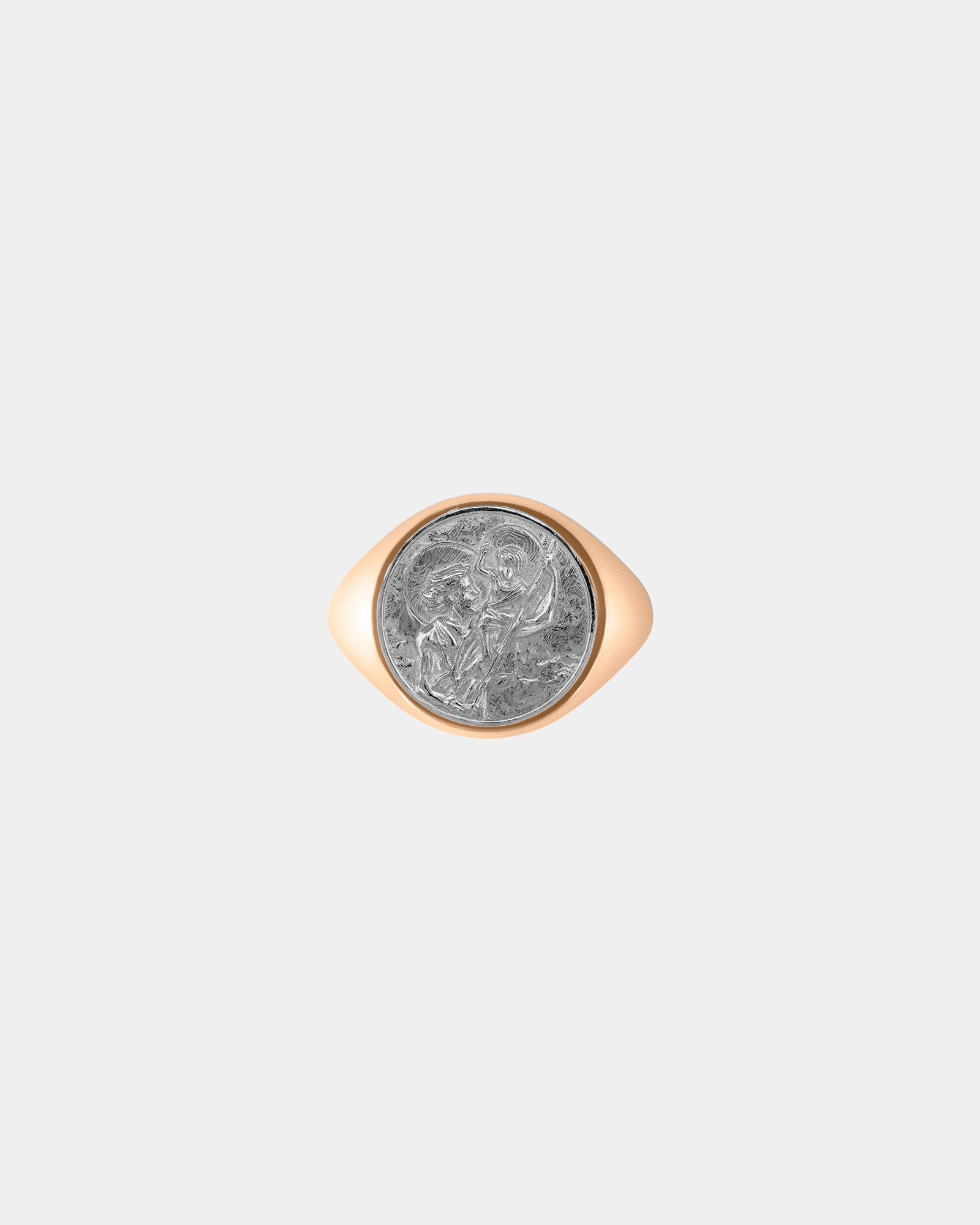 Large Saint Christopher Signet Ring in 9k Rose Gold / Sterling Silver by Wilson Grant