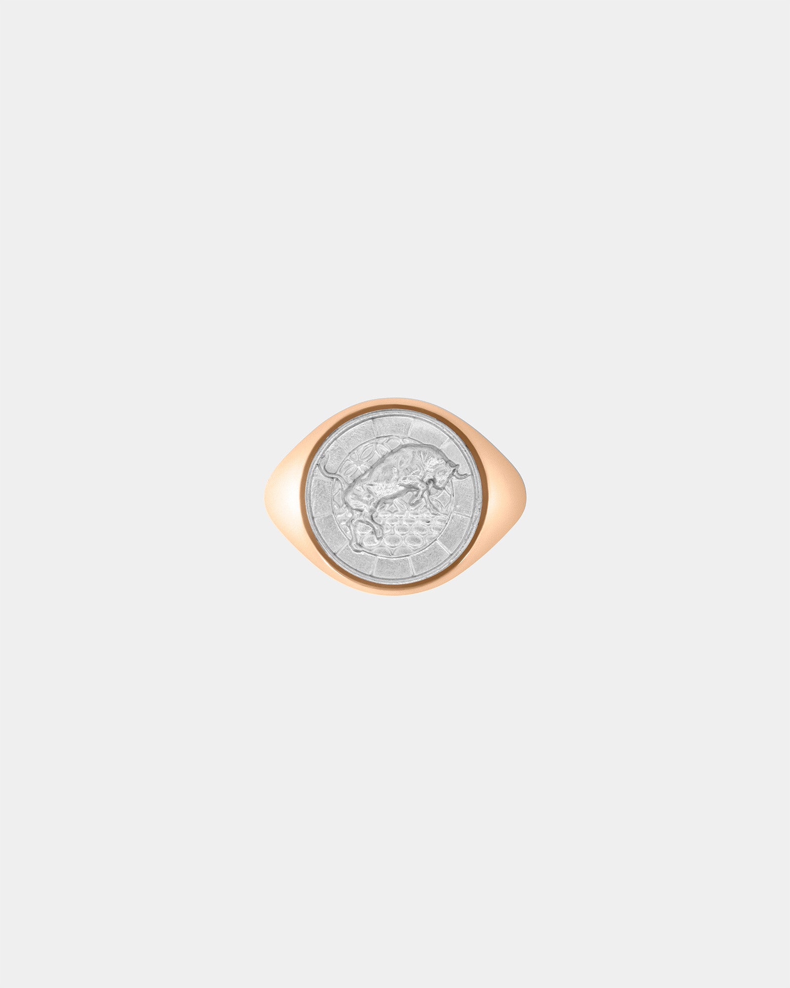 The Bull Large Signet Ring in 9k Rose Gold / Sterling Silver by Wilson Grant