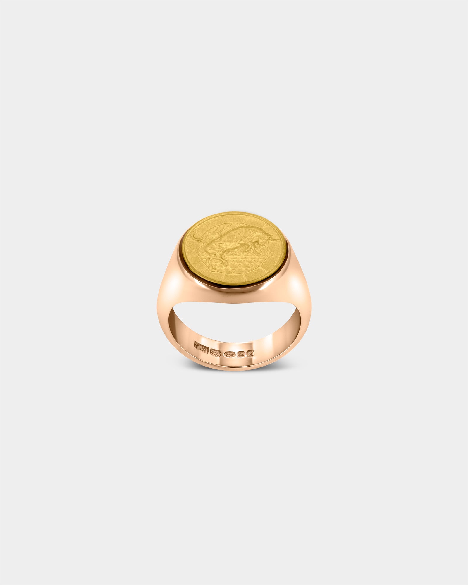 The Bull Large Signet Ring in 9k Rose Gold / 9k Yellow Gold by Wilson Grant