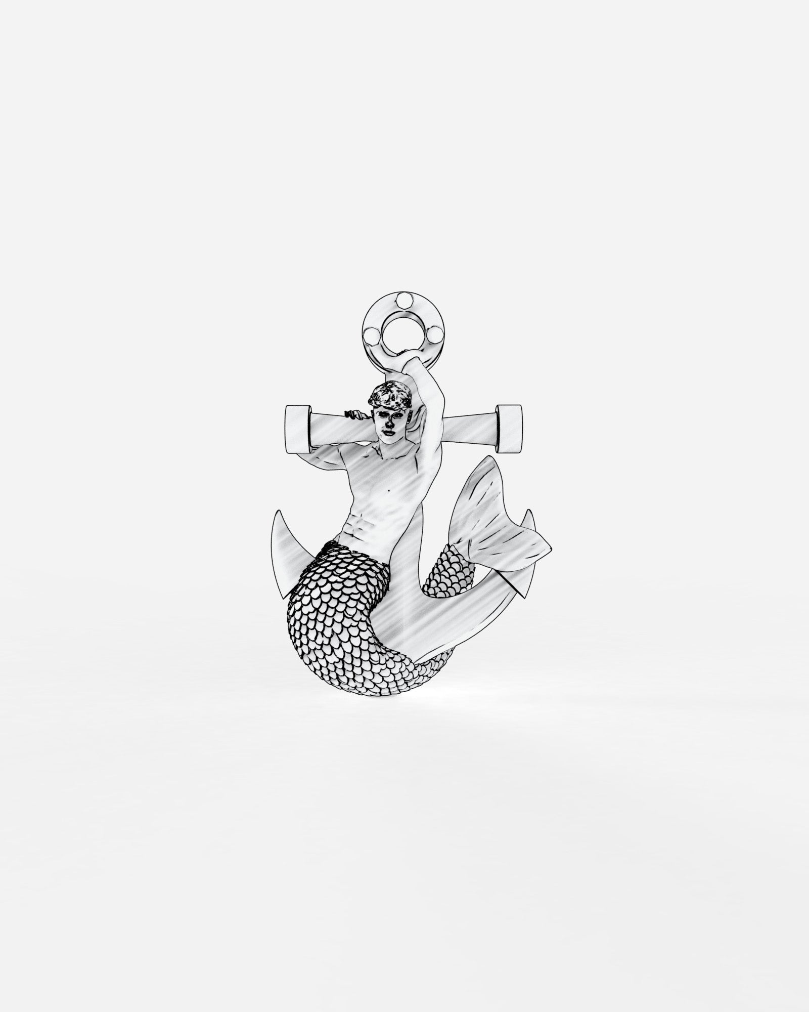 Merman & Anchor Pendant in Sterling Silver by Wilson Grant