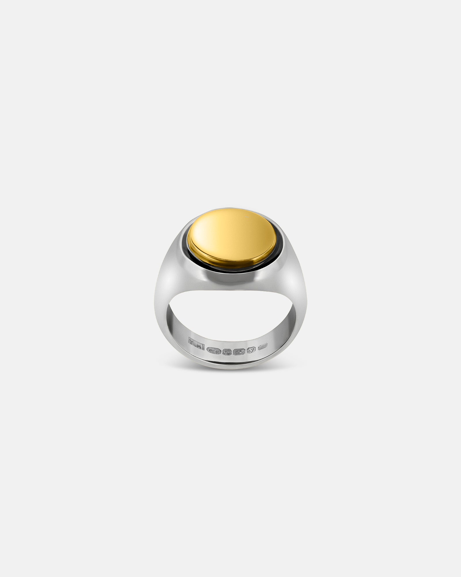 Small Round Signet Ring in Sterling Silver / 9k Yellow Gold by Wilson Grant