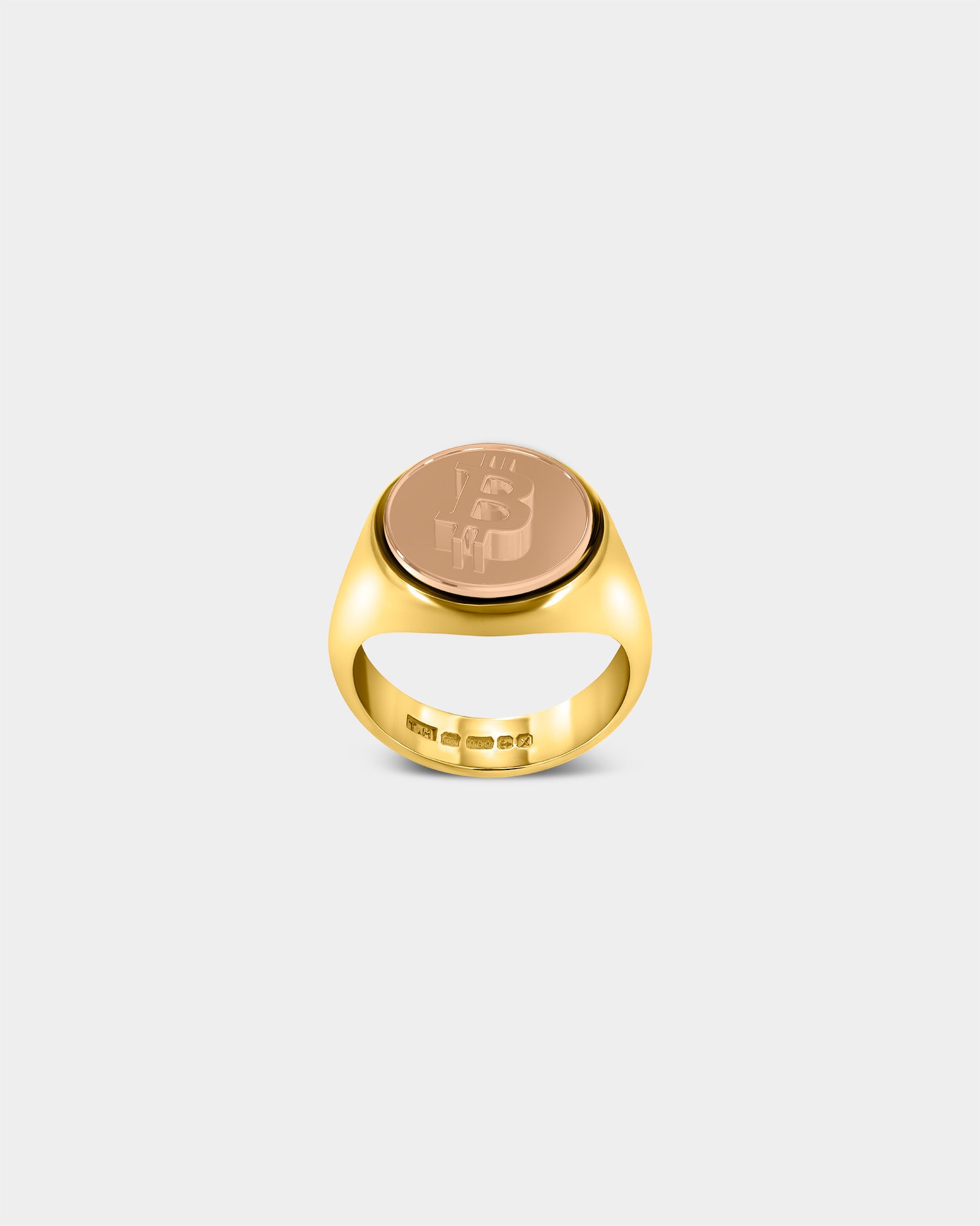 Large Bitcoin Crypto Ring in 9k Yellow Gold / 9k Rose Gold by Wilson Grant