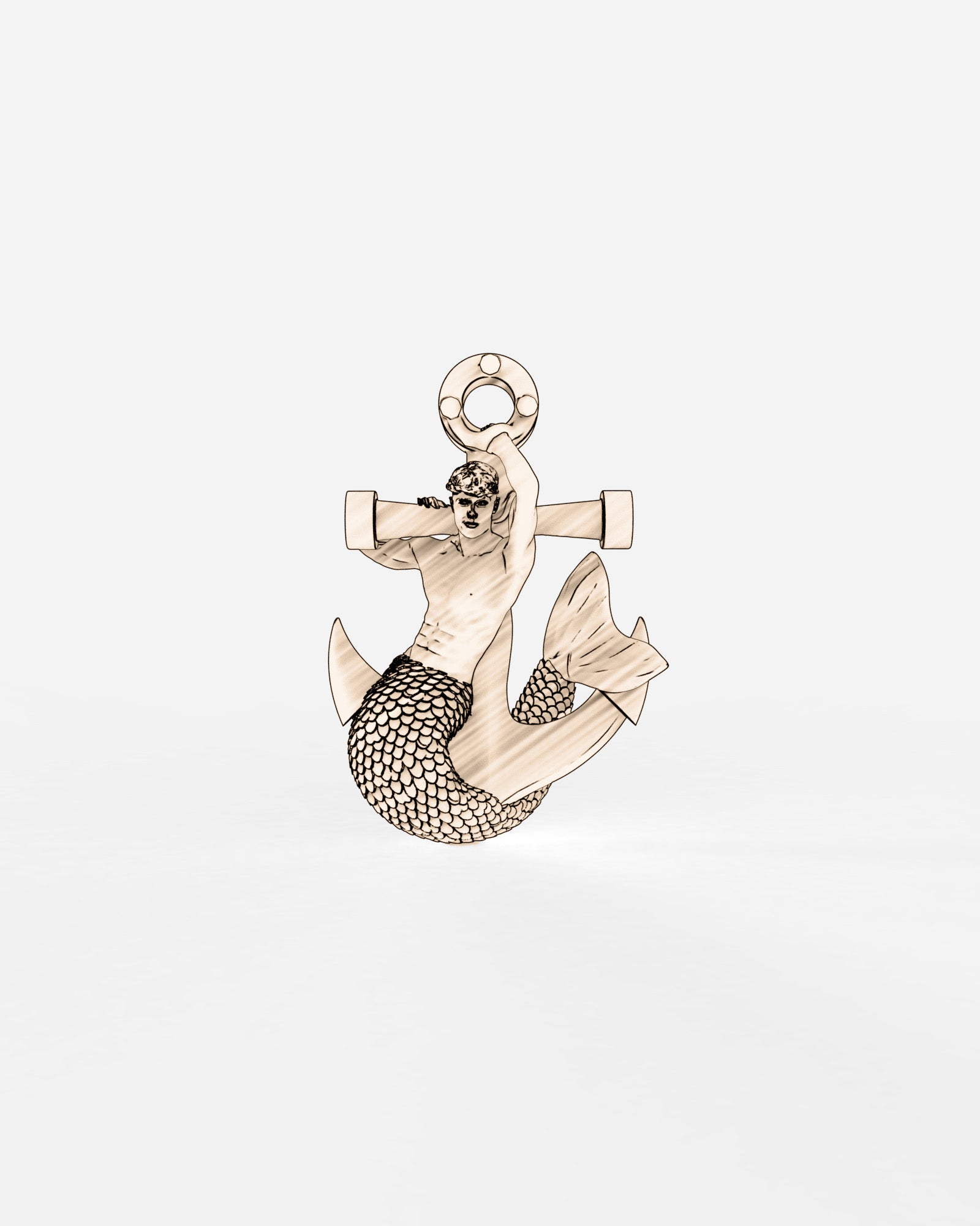 Merman & Anchor Pendant in 9k Rose Gold by Wilson Grant